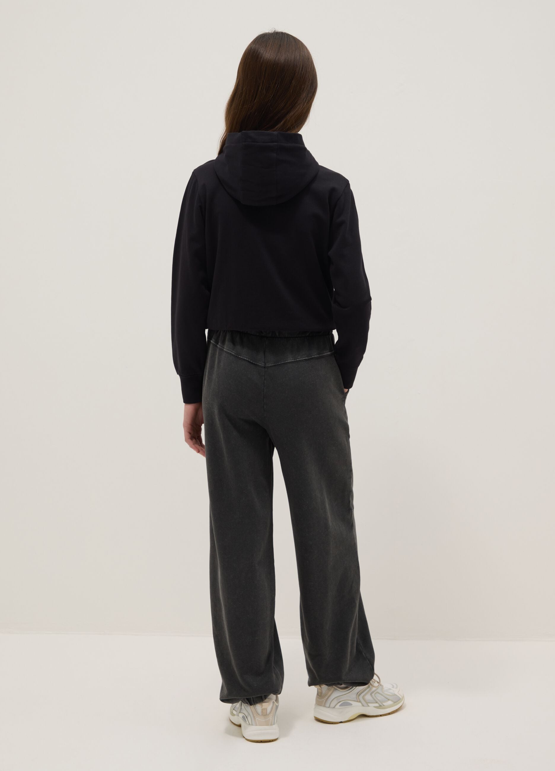 Girls' Oversized Fit Grey Pure Cotton Jogger Trousers