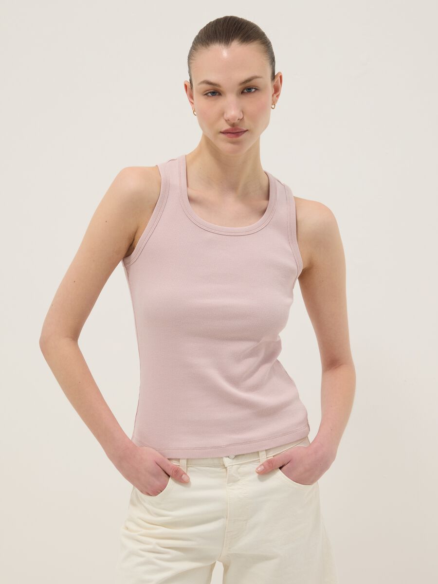 Pink stretch cotton vest top, regular fit_0