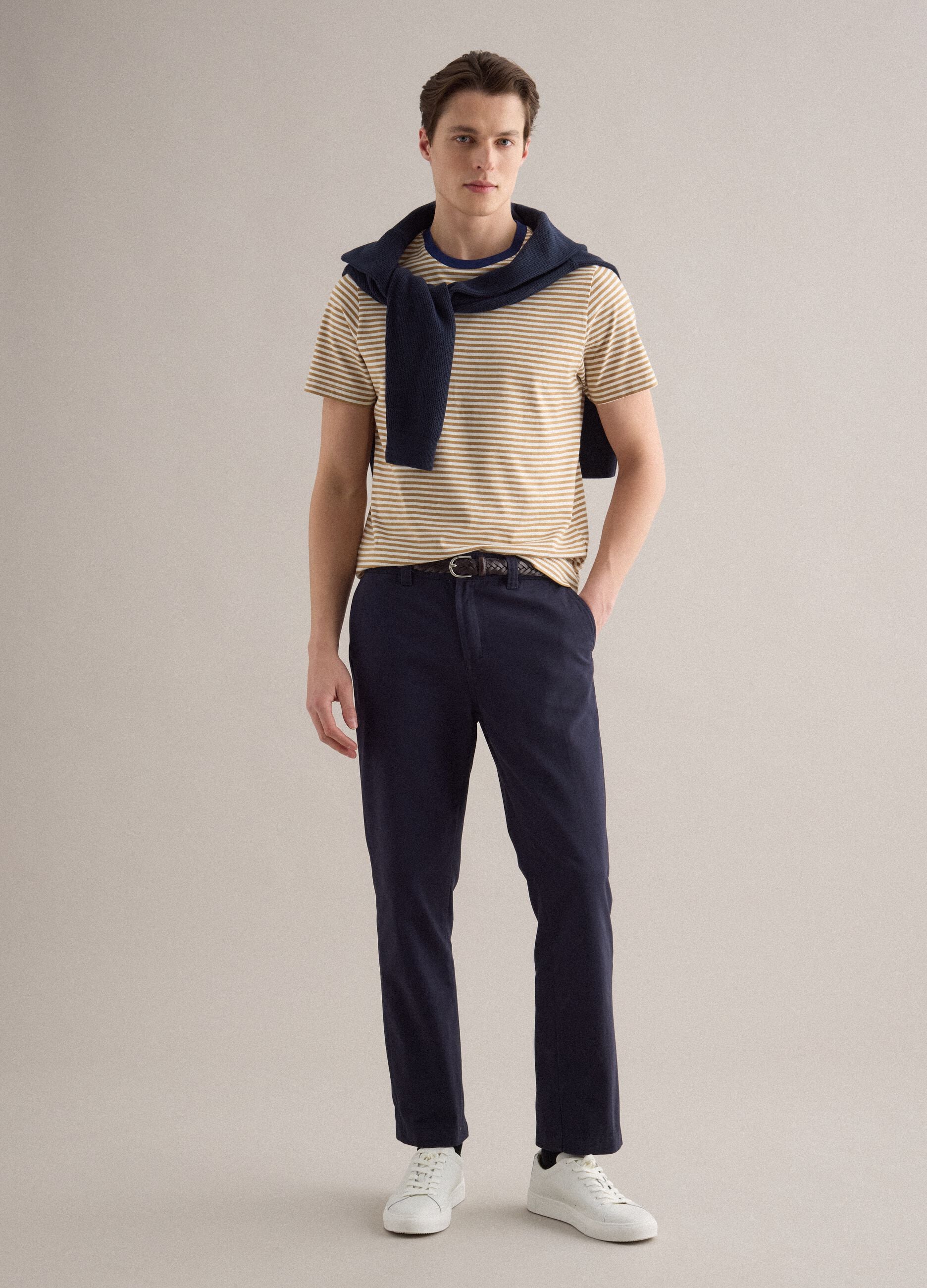 Multicolour striped pure cotton t-shirt regular fit