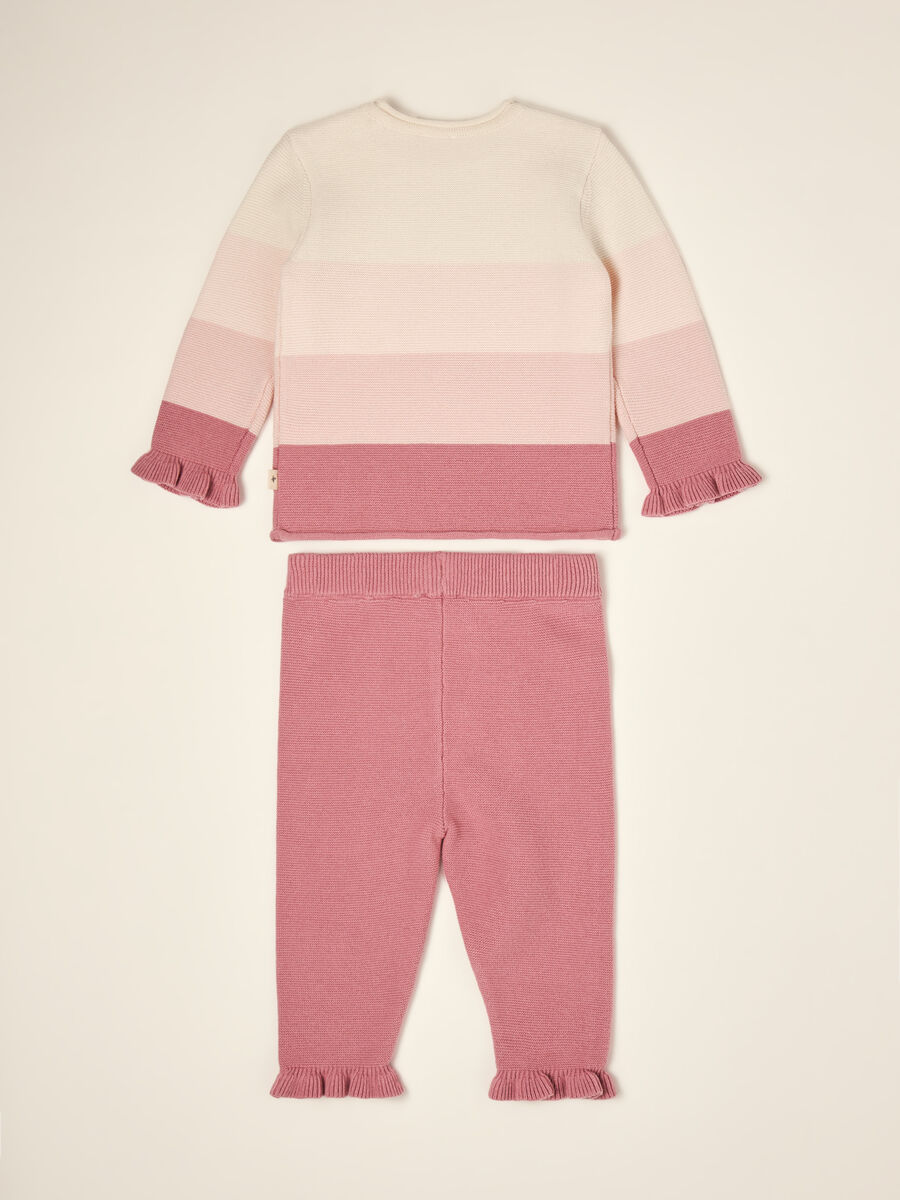 Pink pure cotton knit set with top and trousers_3