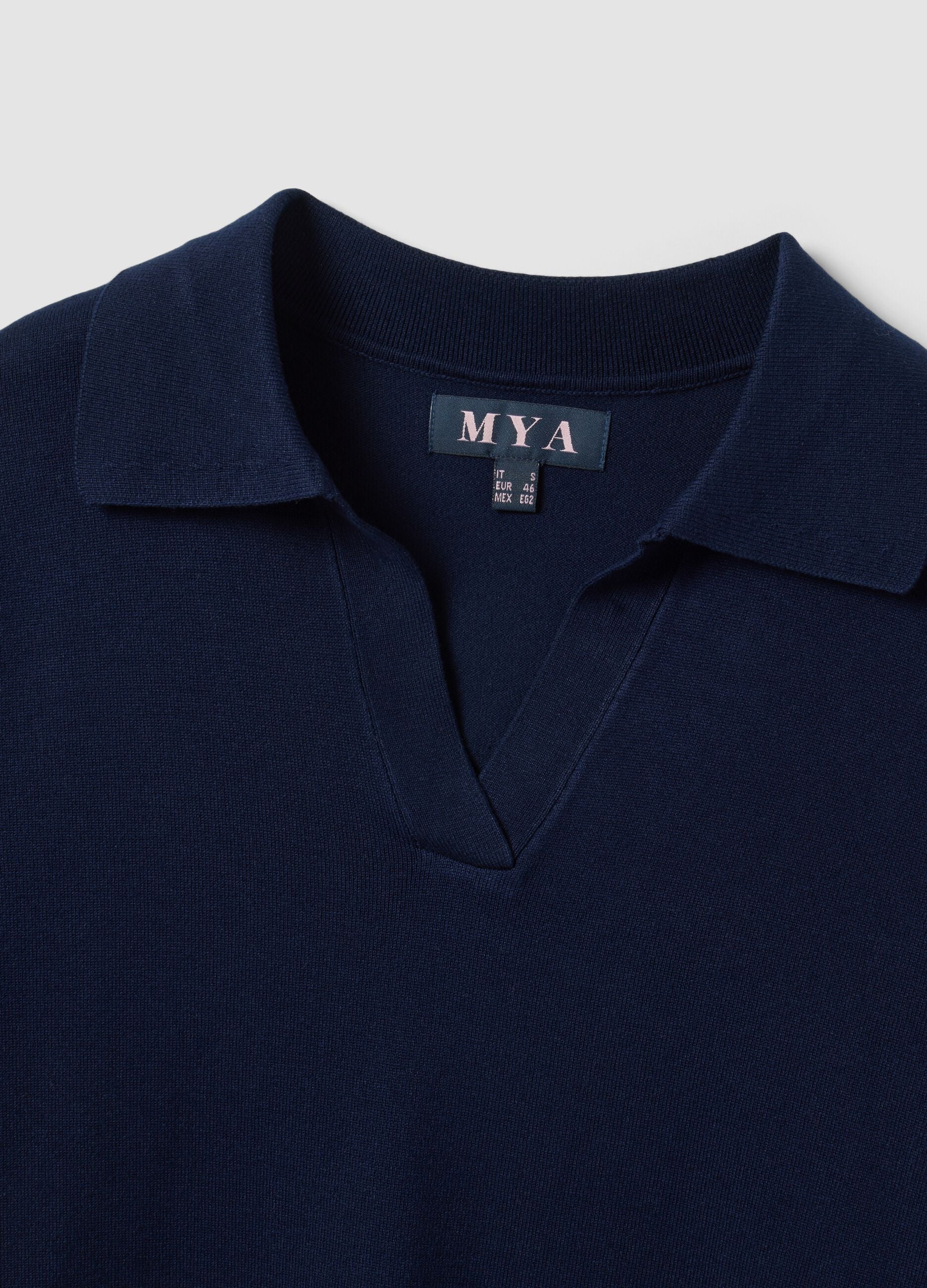 Blue viscose-blend polo-collar jumper with relaxed fit