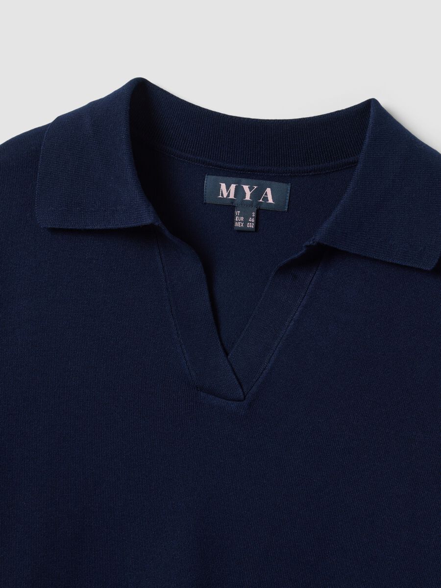 Blue viscose-blend polo-collar jumper with relaxed fit_1