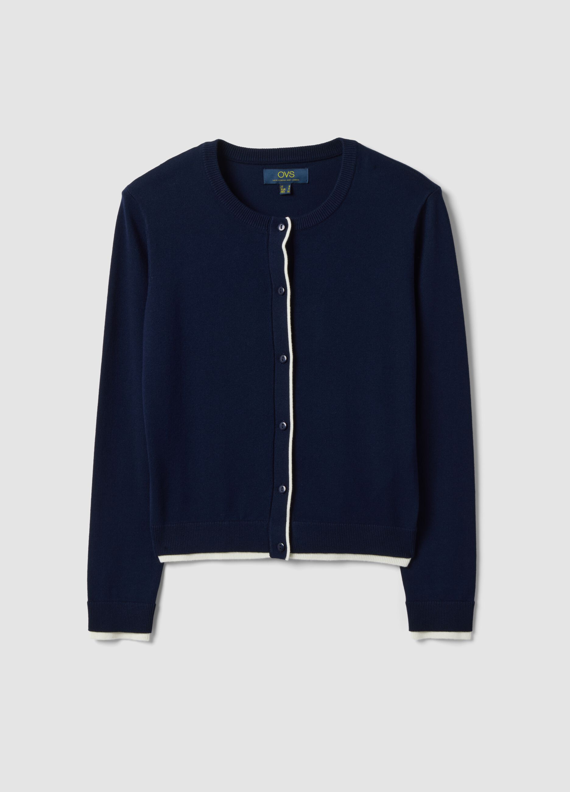 Blue viscose-blend cardigan in plain knit
