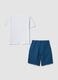 White and blue pure cotton T-shirt and shorts set for boys, regular fit_1