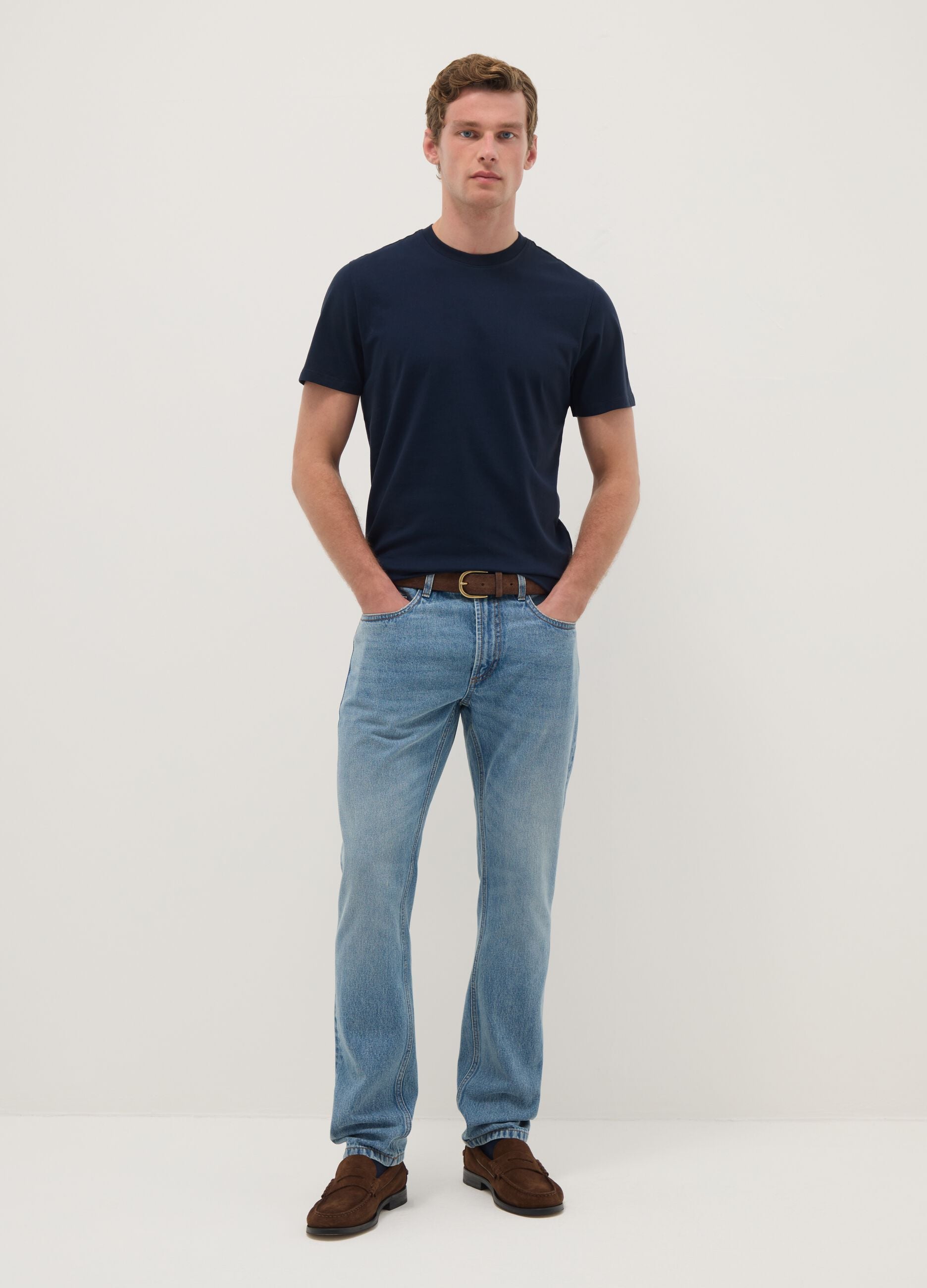 Blue pure cotton regular fit T-shirt