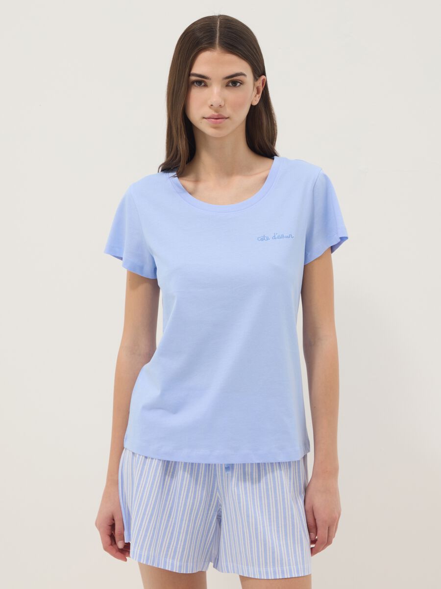 Sky blue regular fit short pyjamas in pure cotton_1