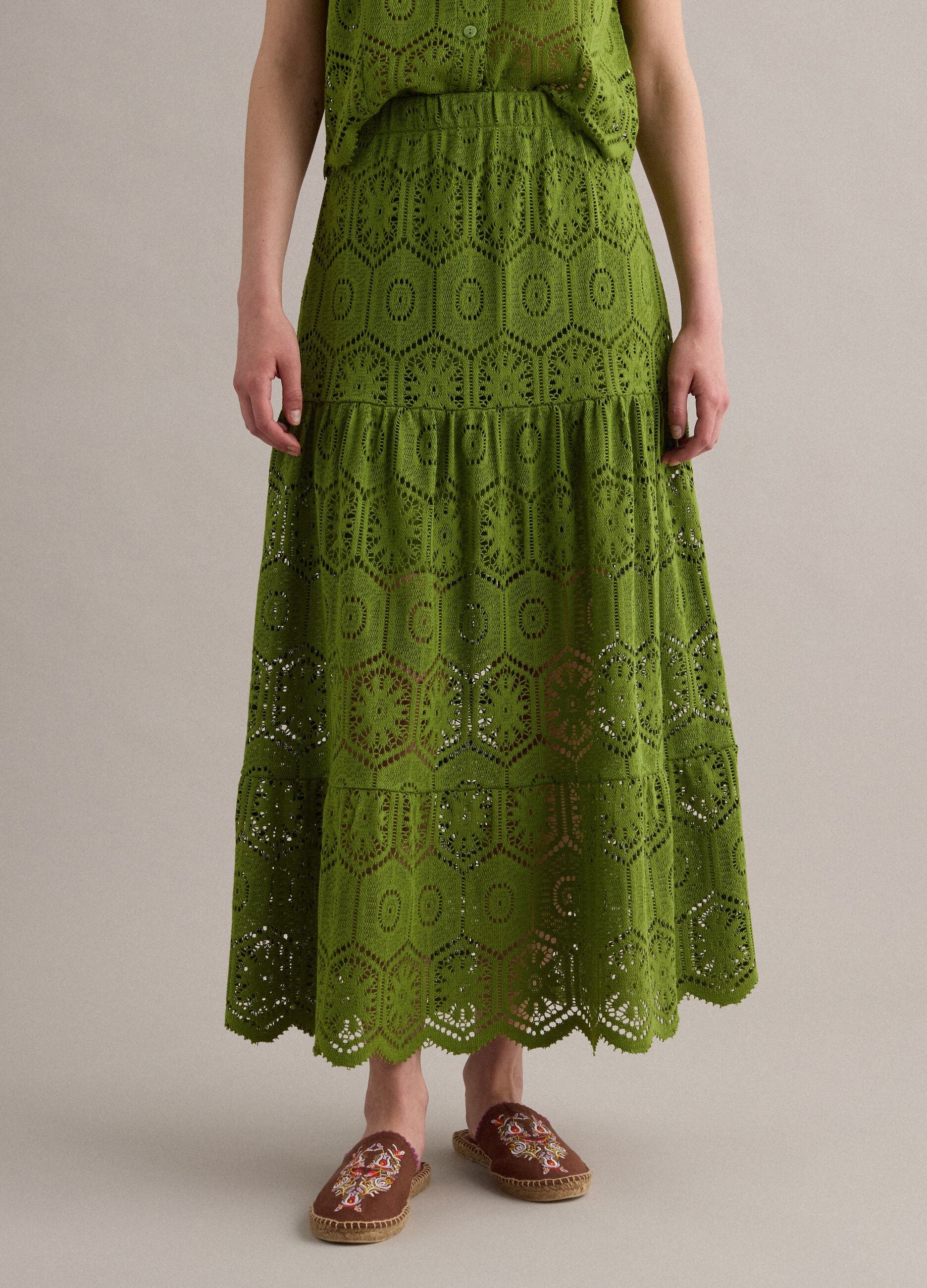 Green maxi skirt with elasticated waist
