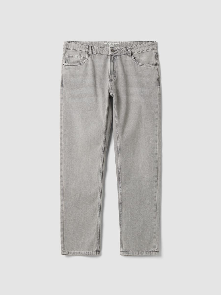 Grey denim jeans in cotton and viscose blend, regular fit_0