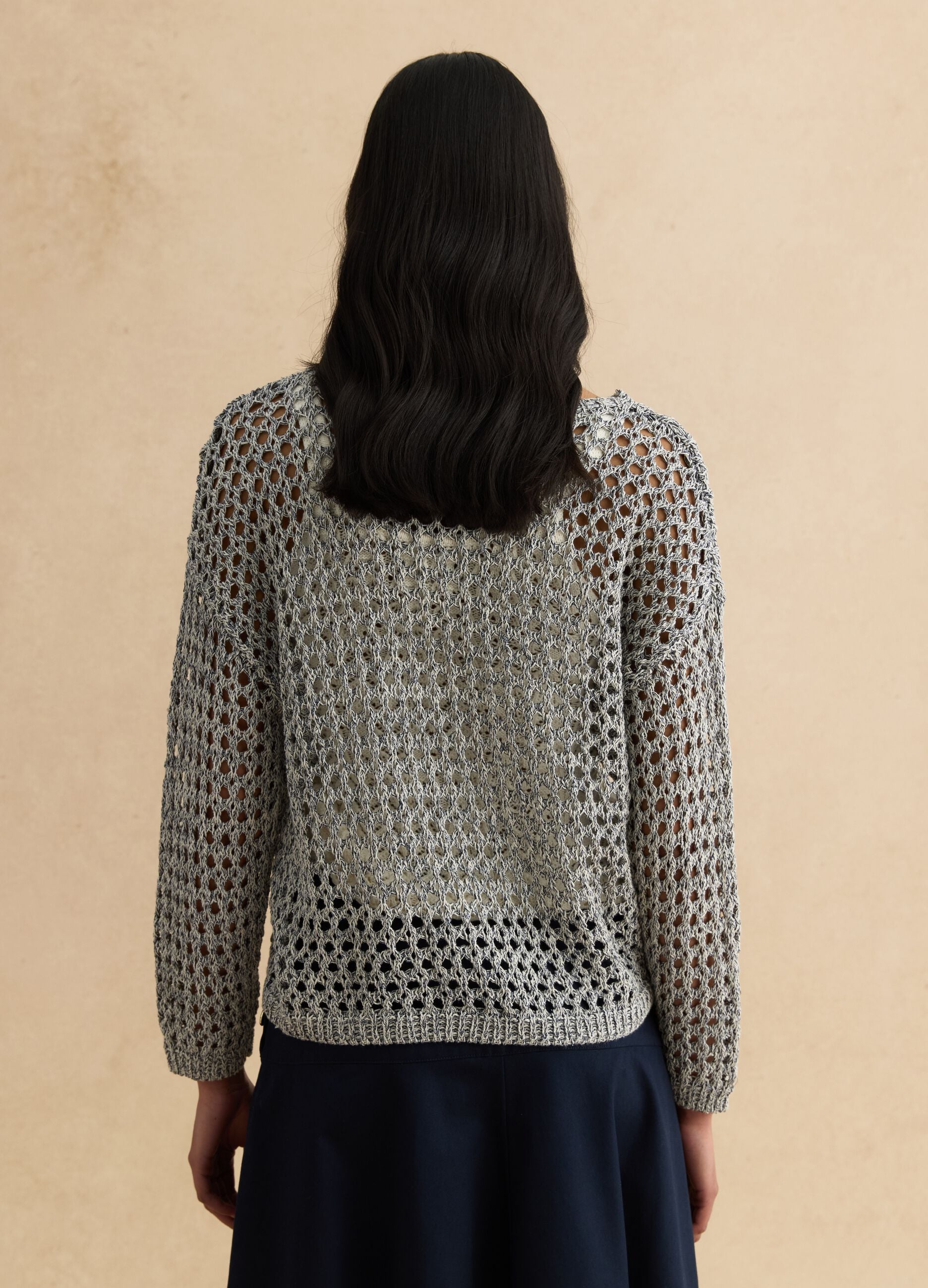 Grey cotton blend jumper with mesh pattern