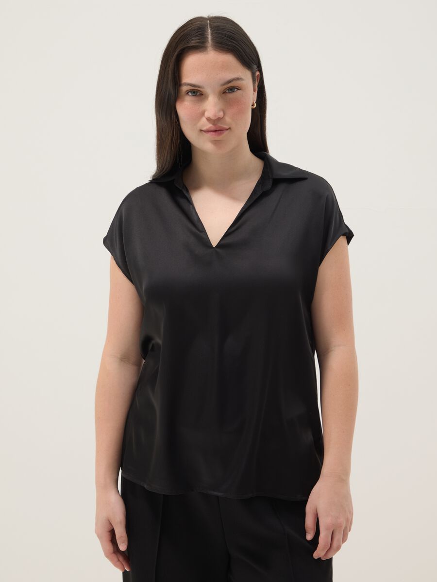 Black short-sleeve polo-collar T-shirt, regular fit_0