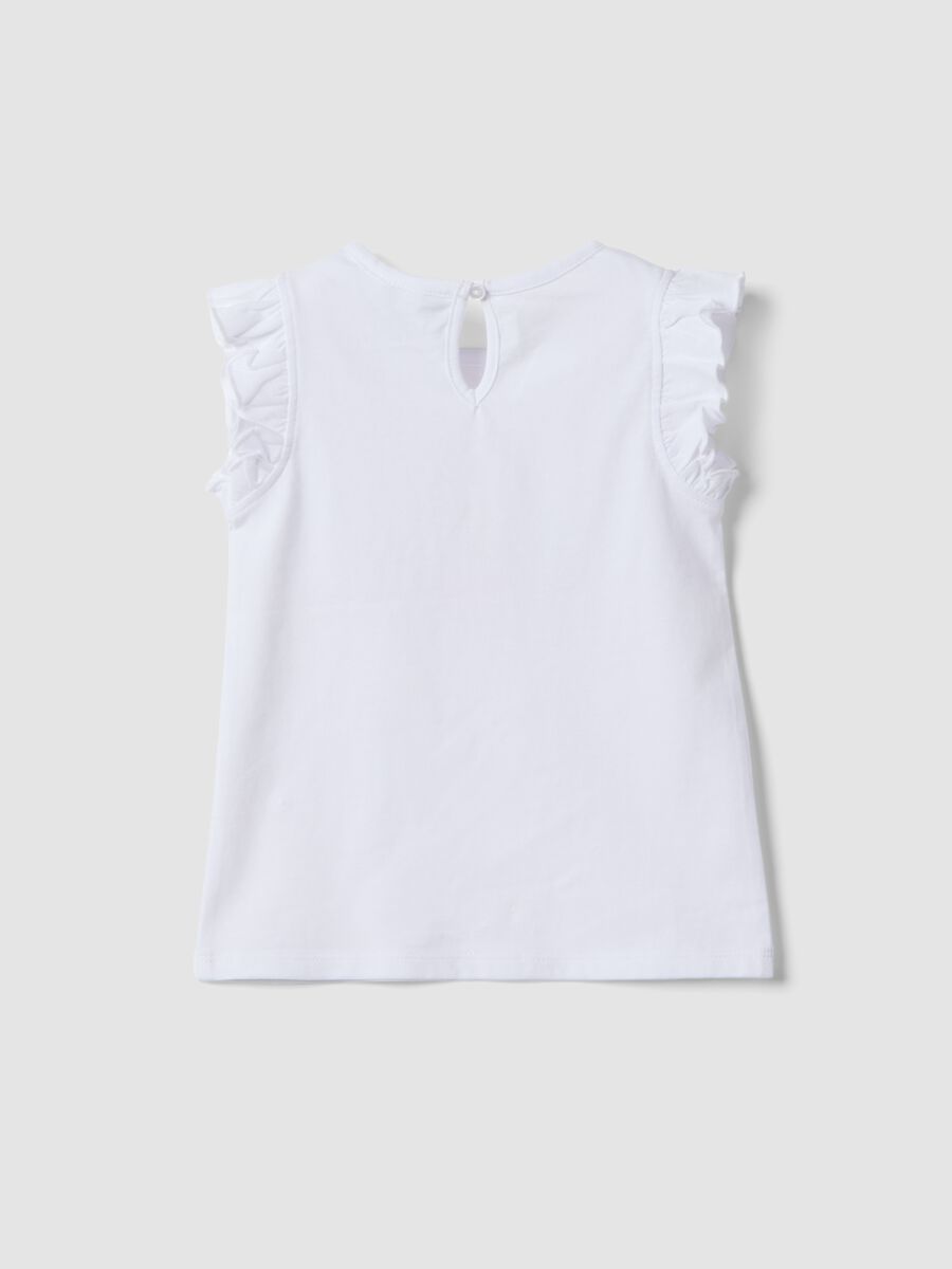 Tank top bianco in puro cotone organico da bimba con stampa e volant_1