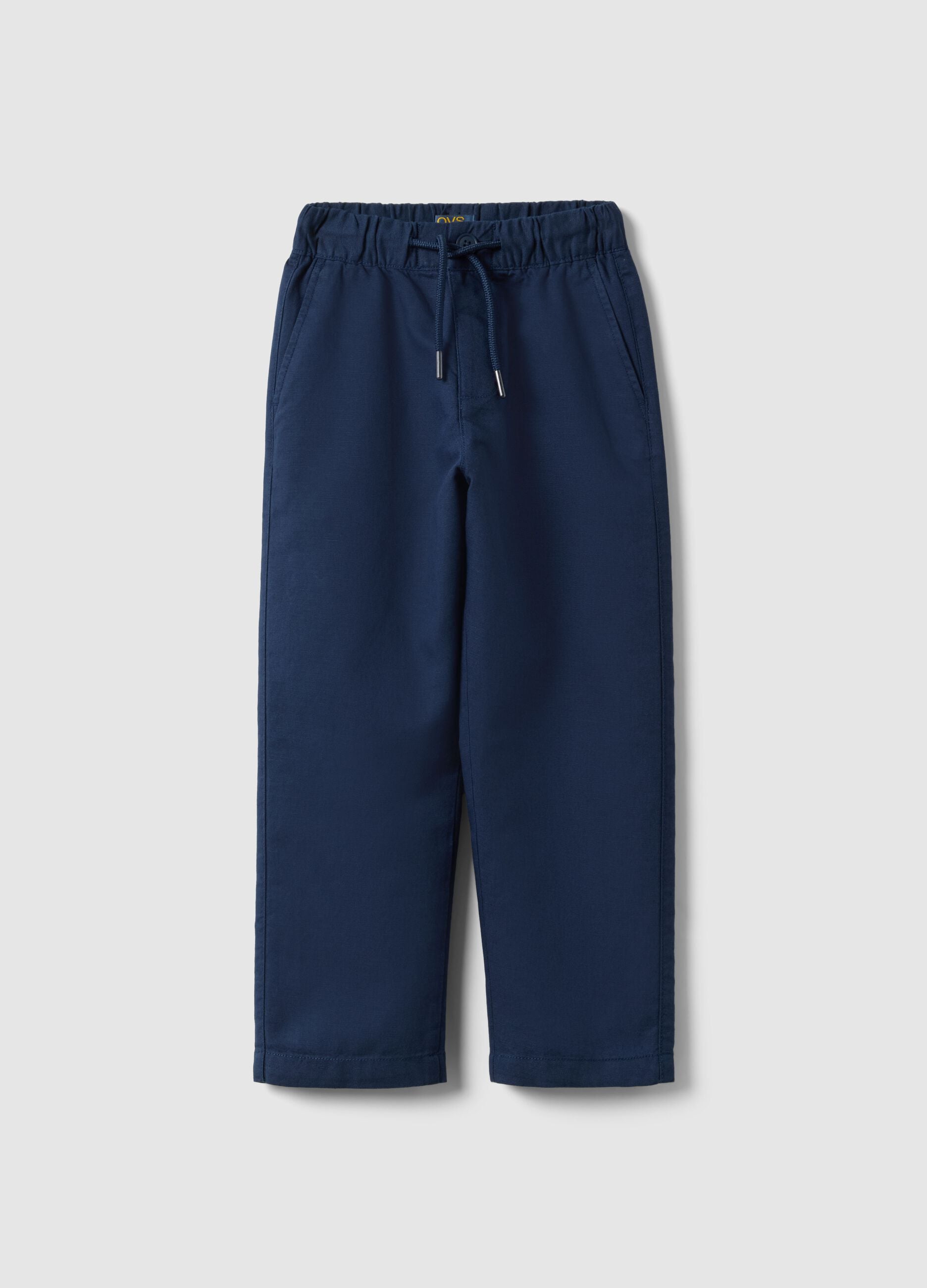Kids' Regular Fit Blue Cotton and Linen Blend Chino Trousers