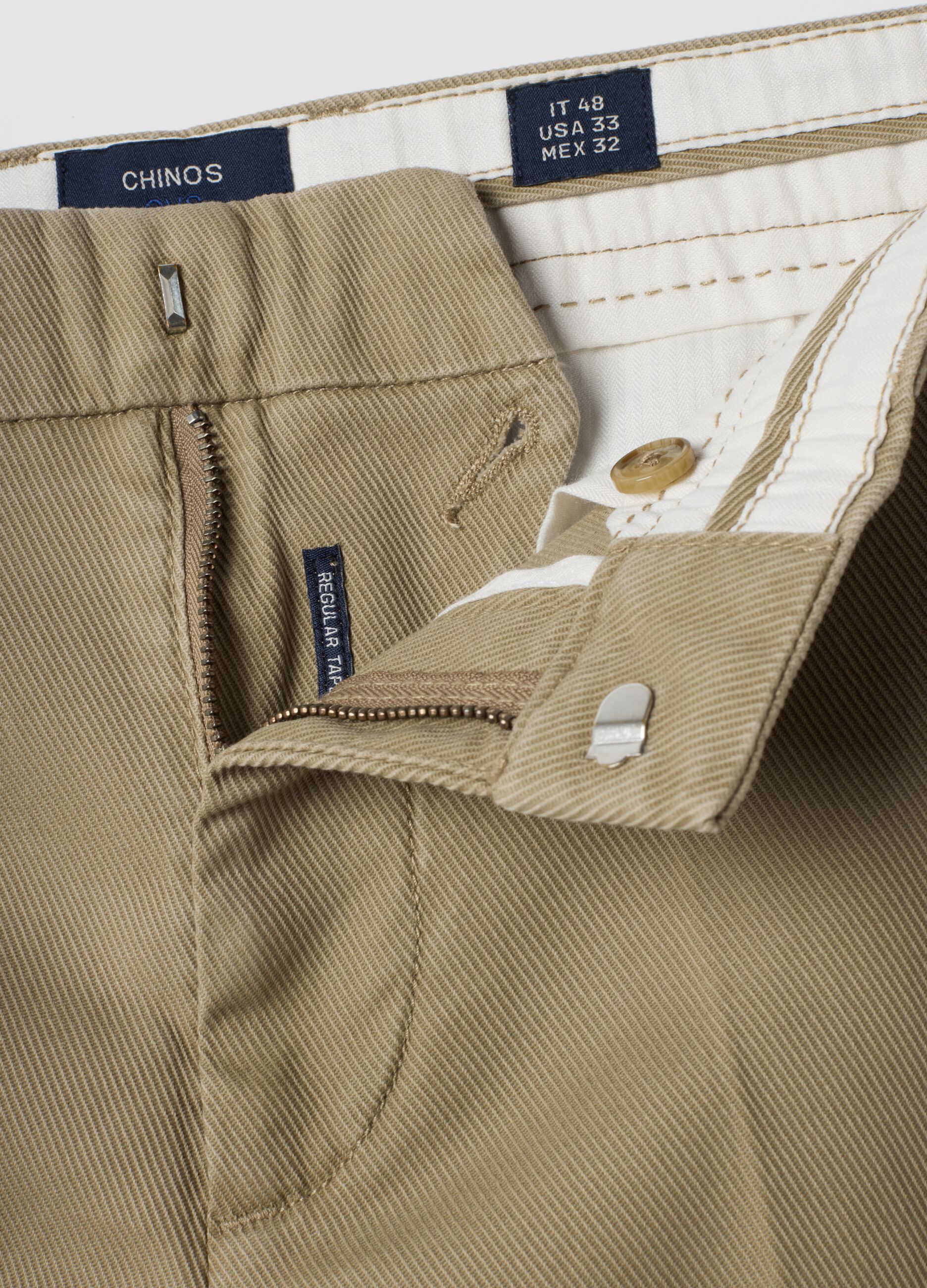 Beige regular tapered-fit stretch cotton twill chino trousers