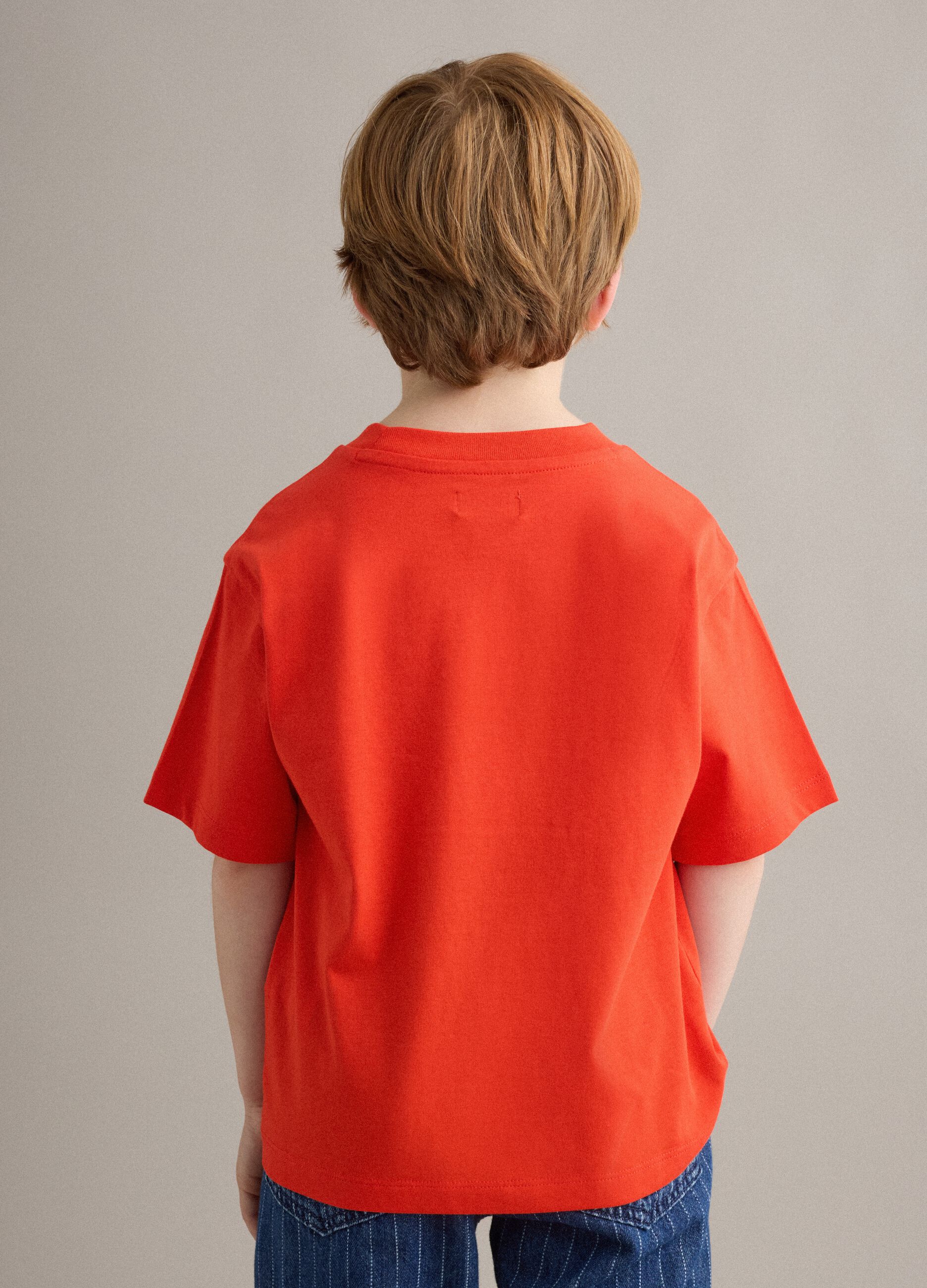 Red pure cotton oversized T-shirt for boys