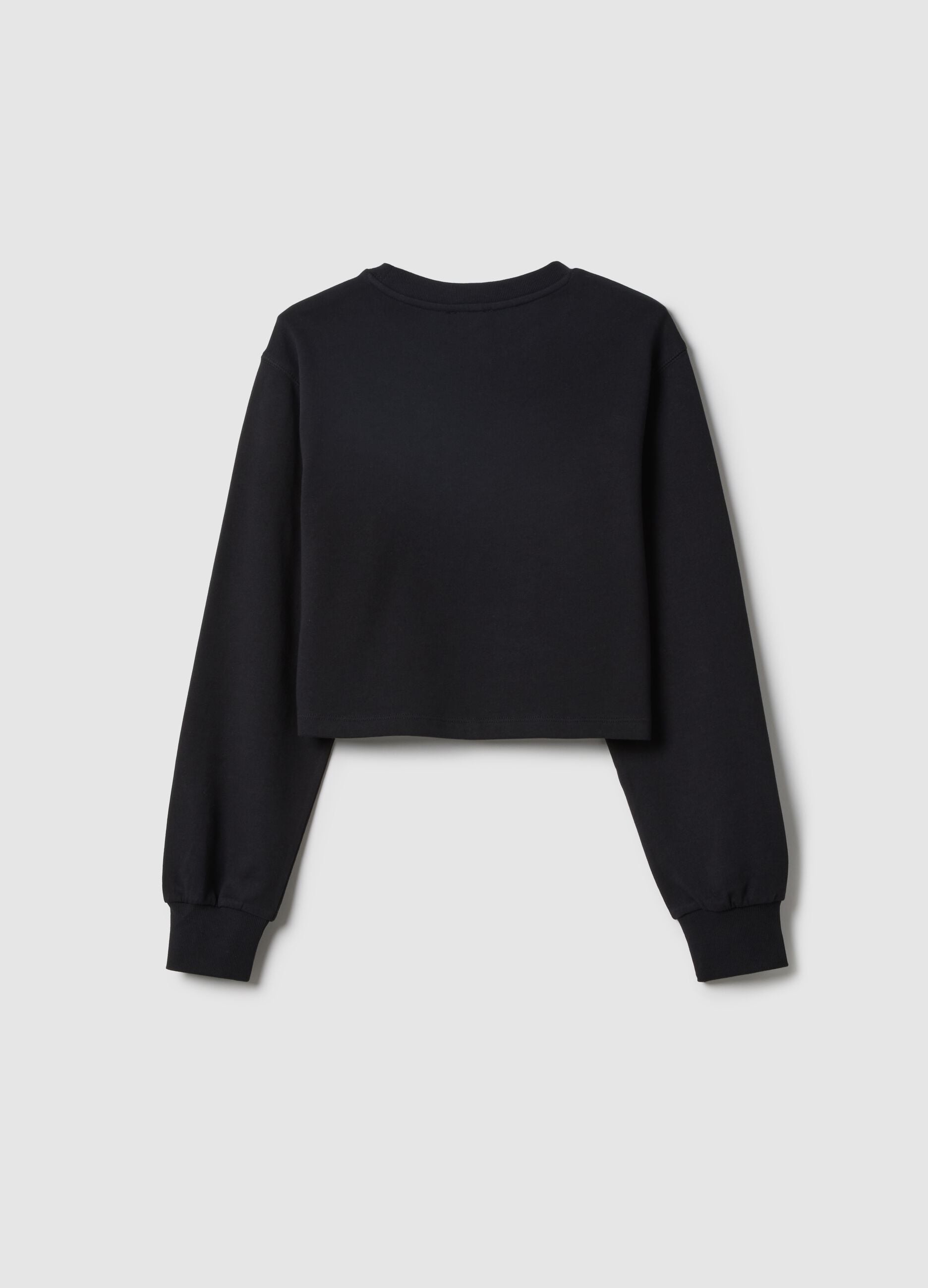 Girl's regular fit black pure cotton sweatshirt with embroidered heart