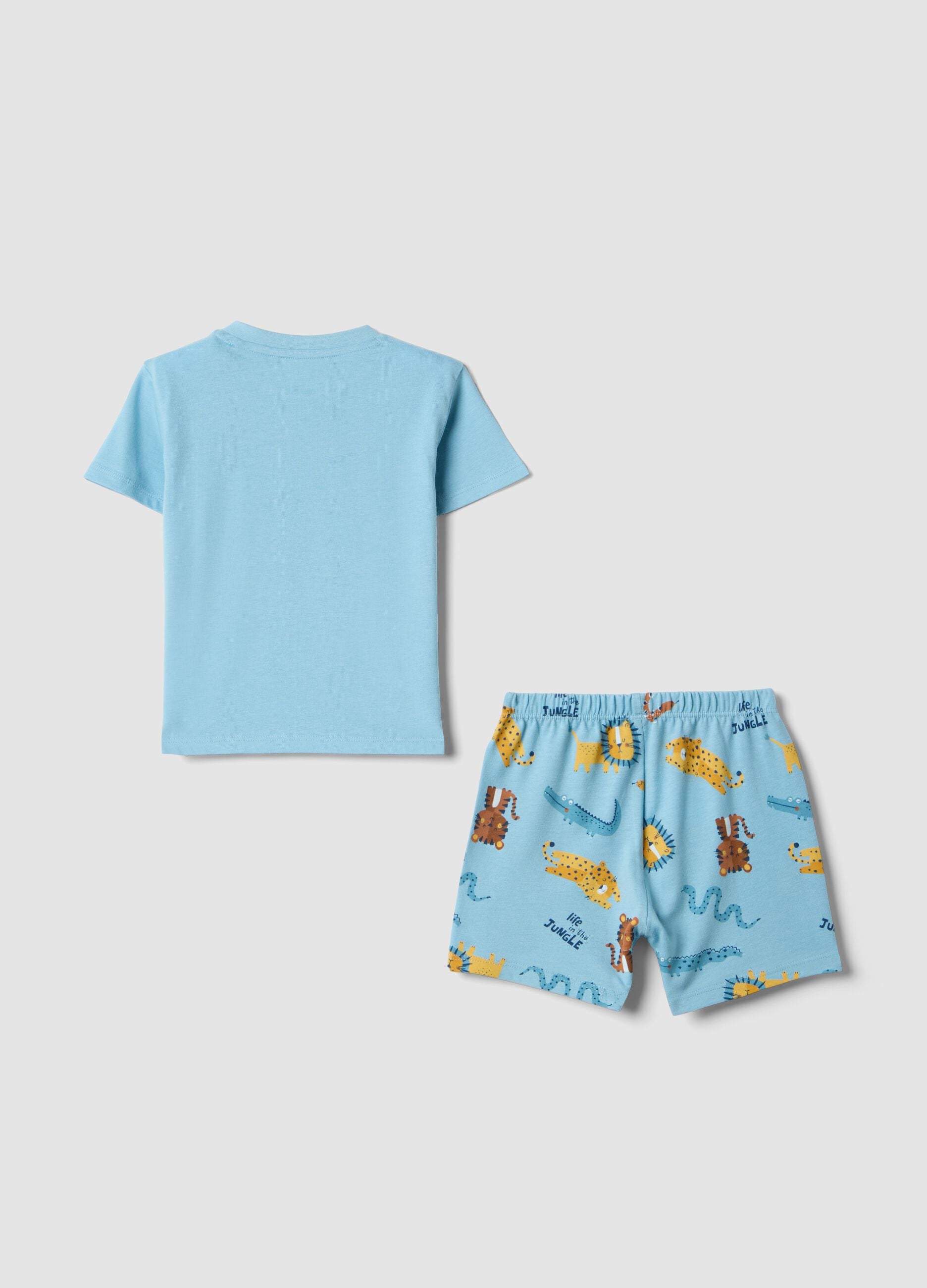 Light blue pure cotton baby pyjamas, regular fit, with animal print