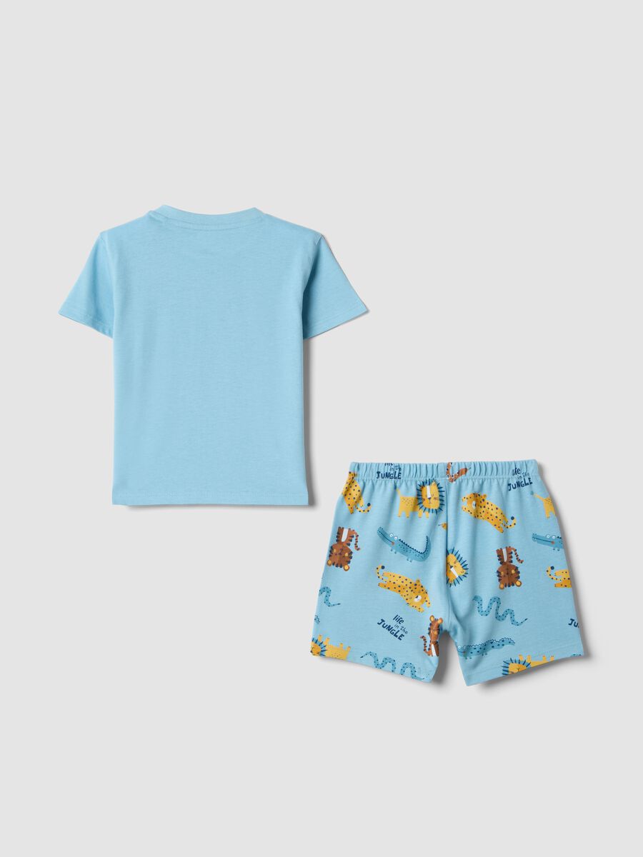 Light blue pure cotton baby pyjamas, regular fit, with animal print_1