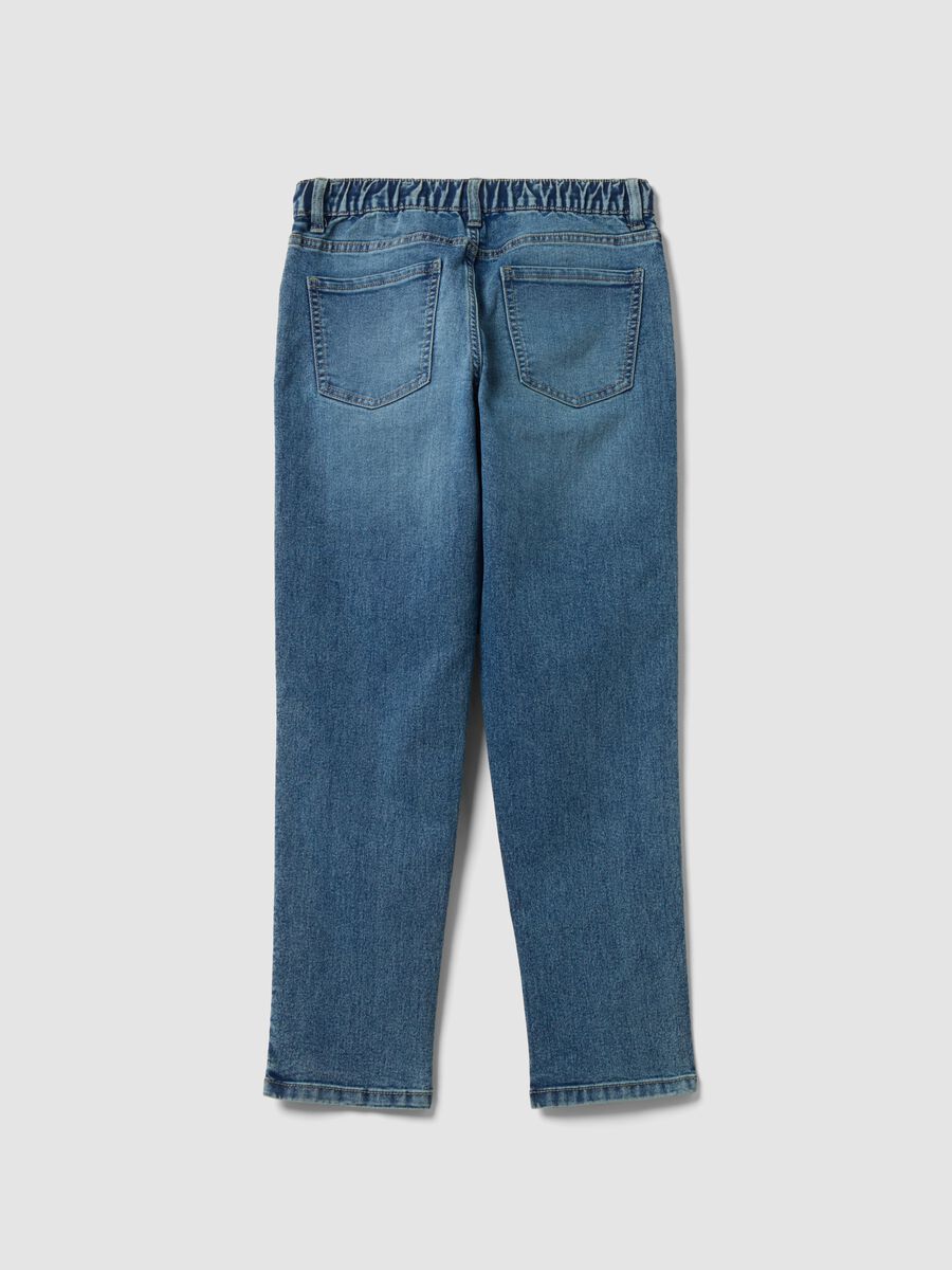 Blue stretch cotton jeans with elasticated waist for boys_1