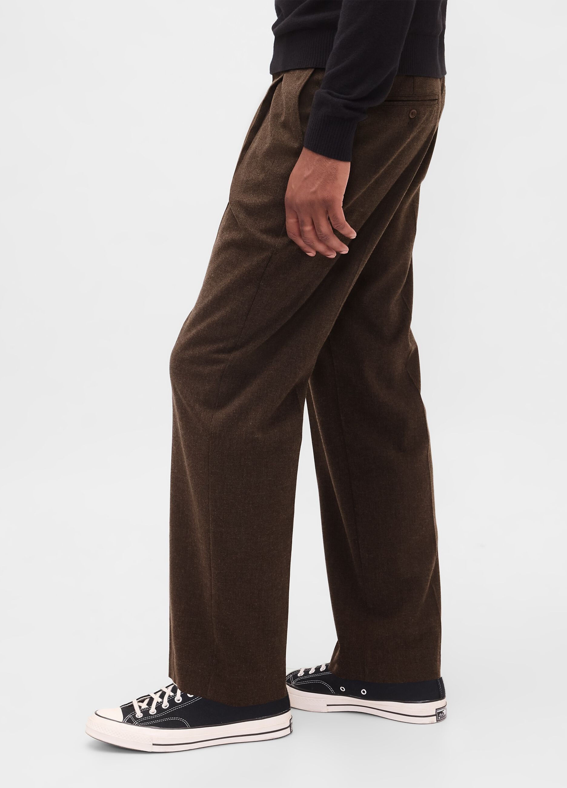 Brown Stretch Wool Blend Trousers