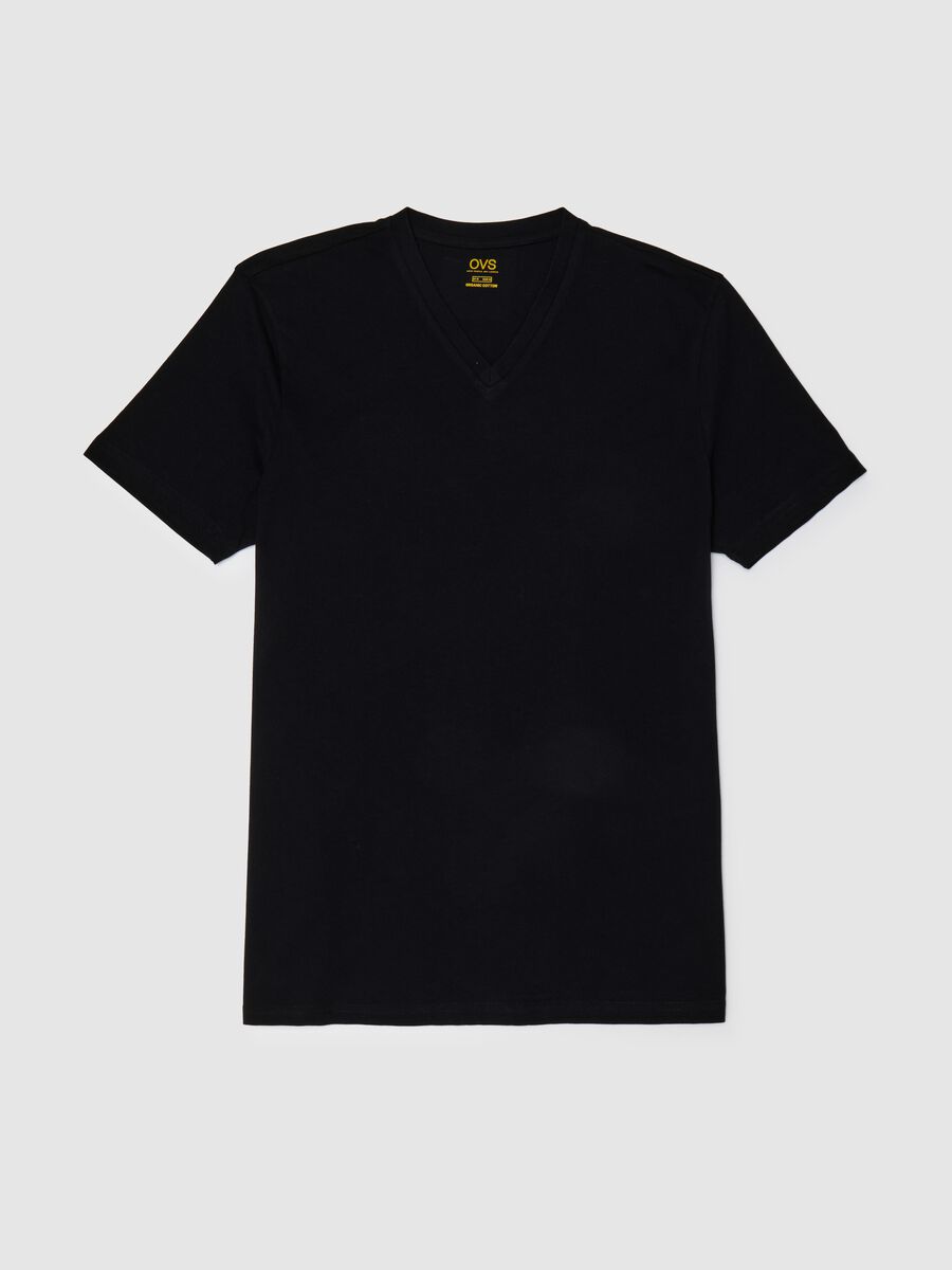 Black pure organic cotton V-neck T-shirt_4