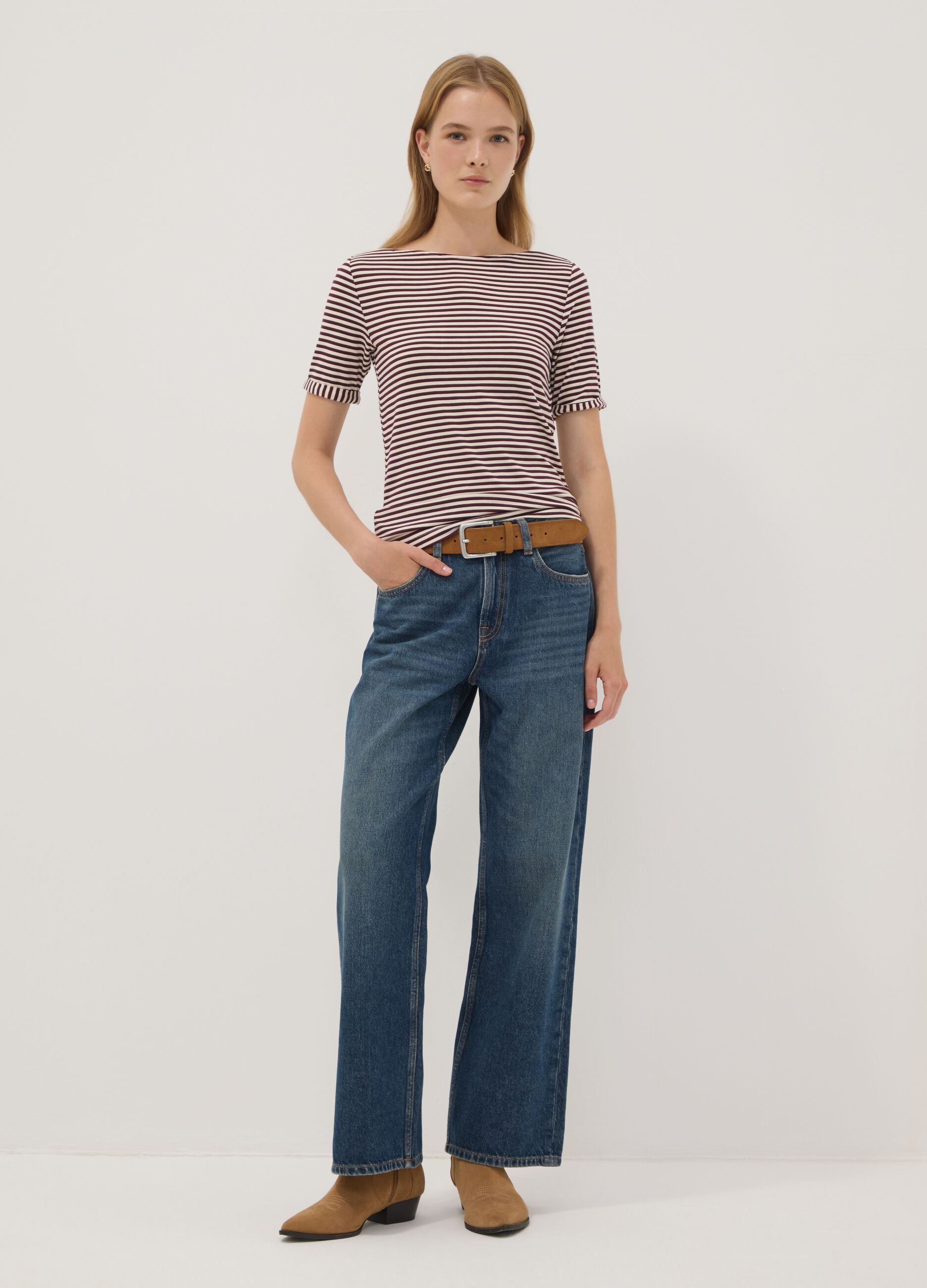 White striped stretch viscose T-shirt