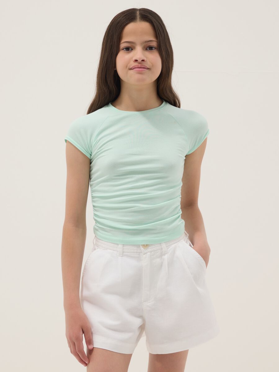 T-shirt in cotone elasticizzato verde da ragazza slim fit_1