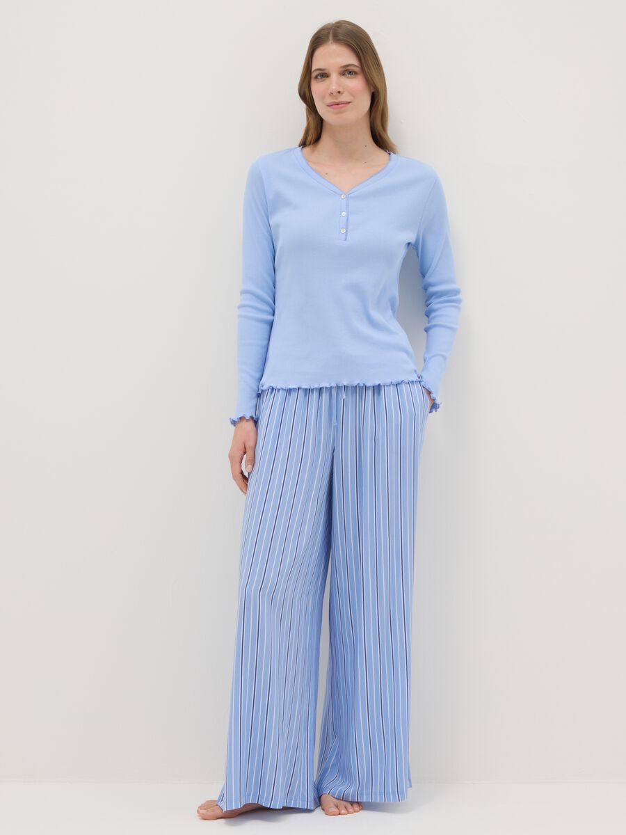 Pantaloni pigiama in pura viscosa azzurri a righe regular fit_0