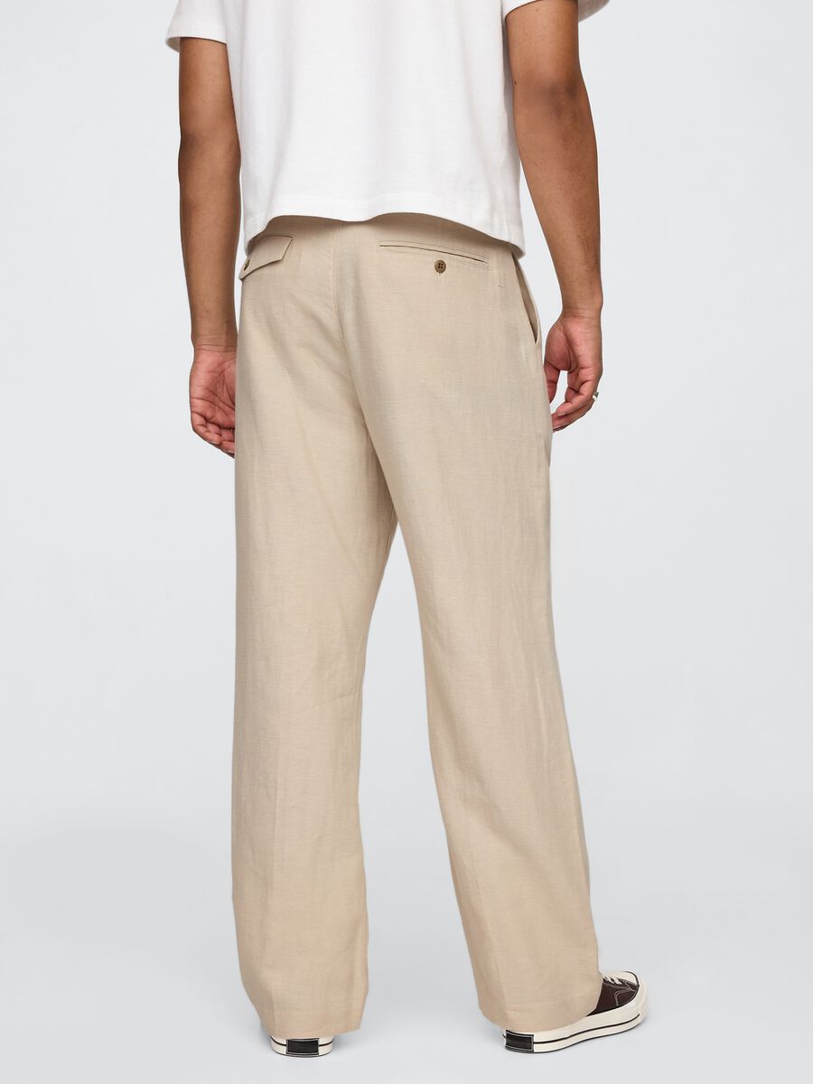 Pantaloni wide leg beige in lino e cotone_2