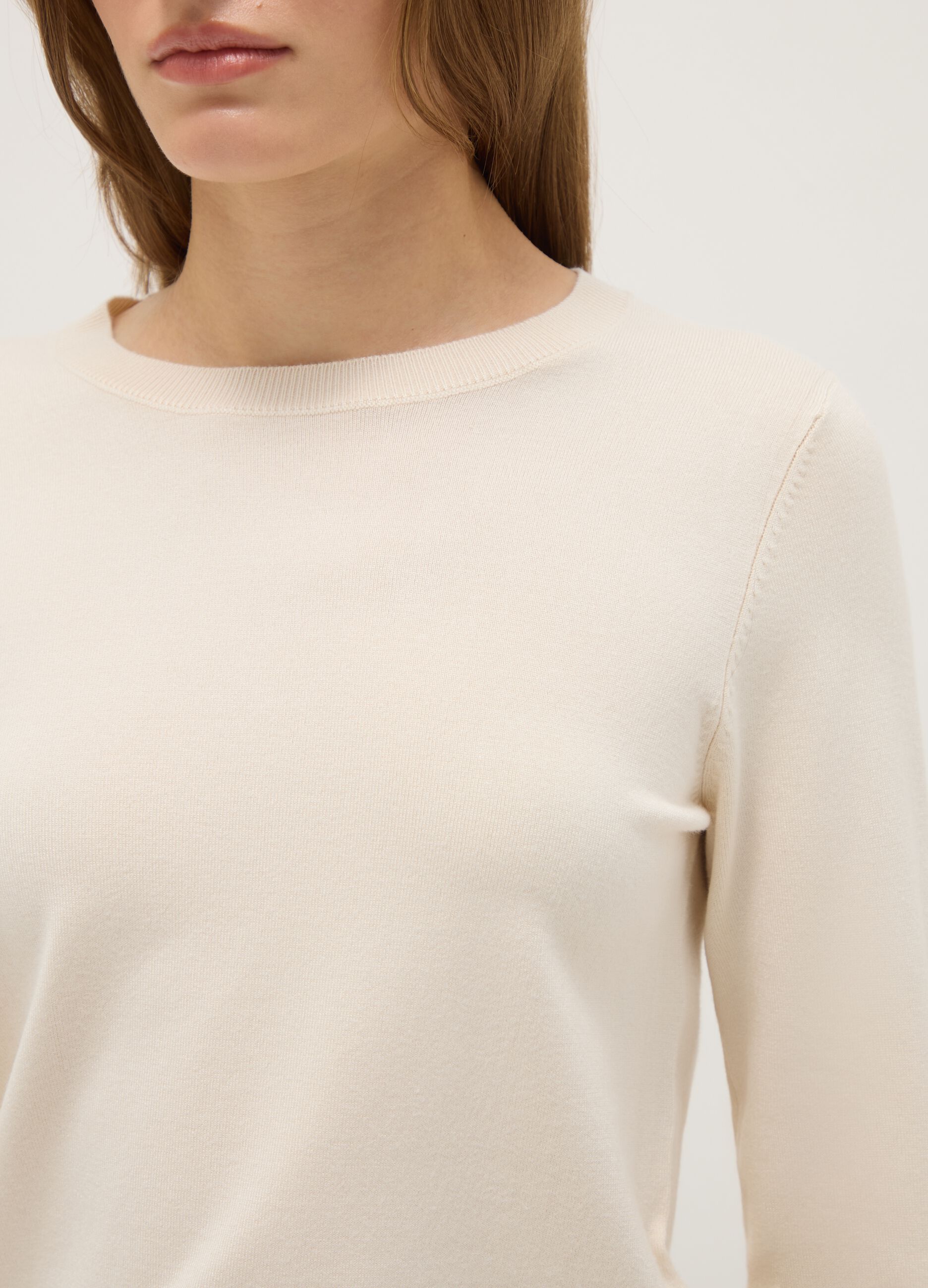 Beige Round Neck Regular Fit Sweater