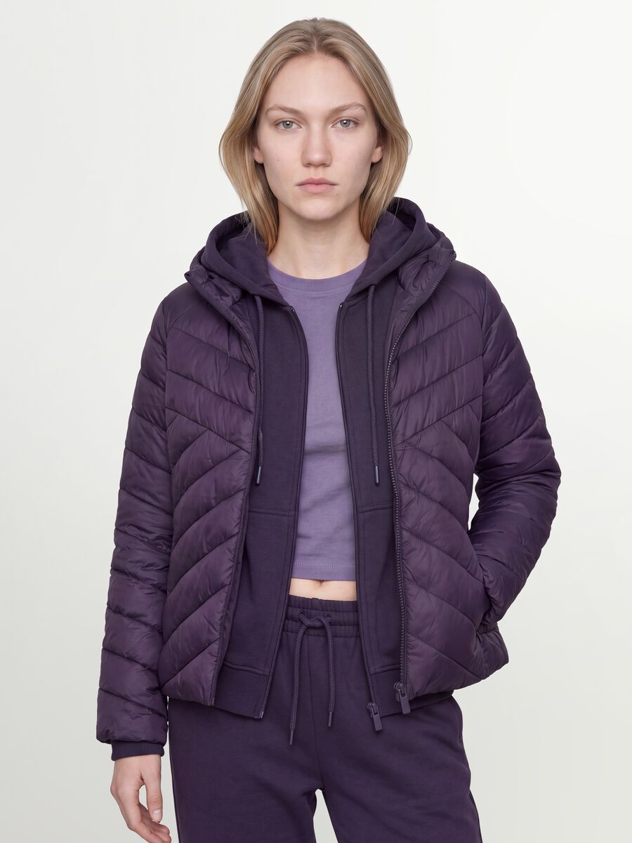 Purple Ultralight Quilted Jacket with Hood and Zip_0