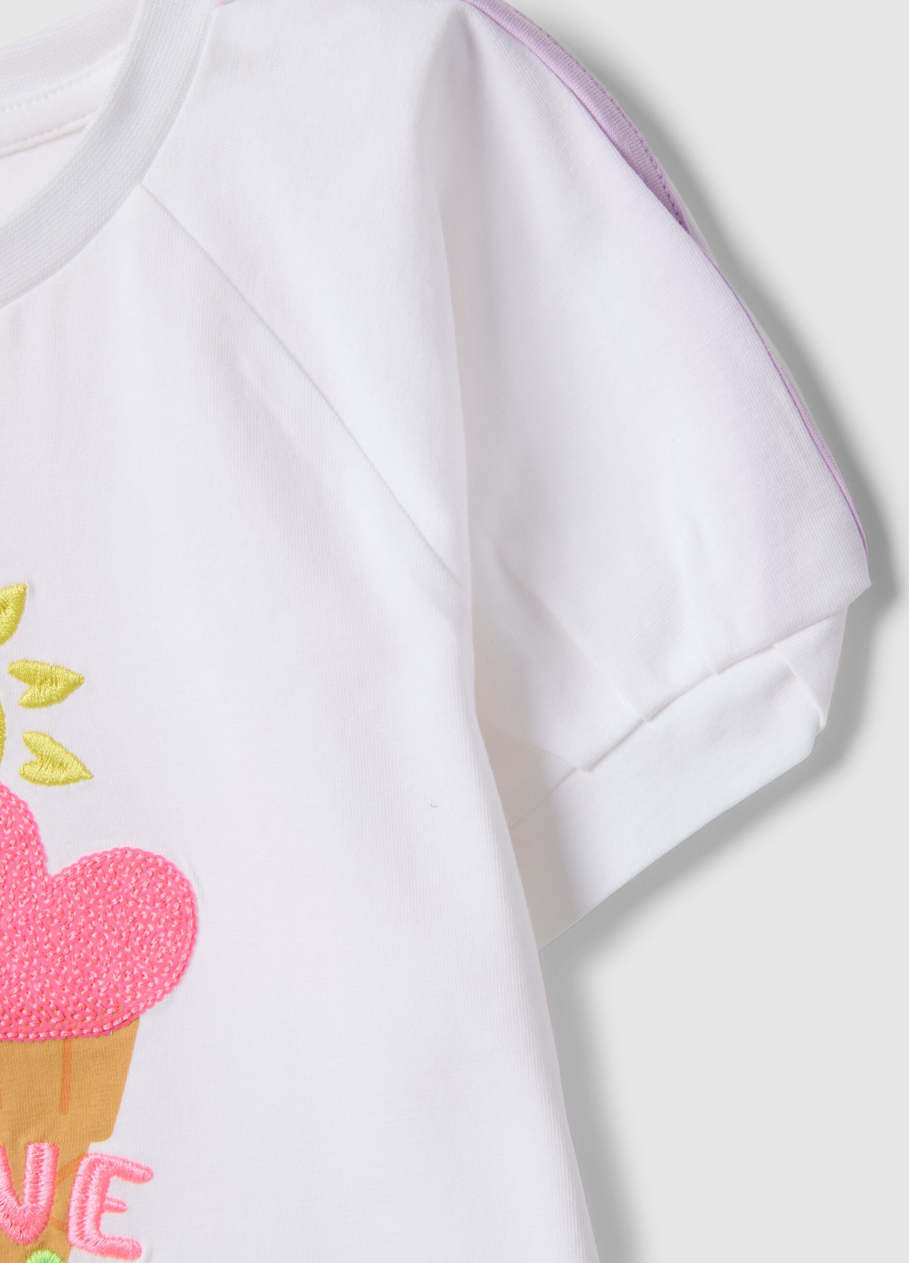 White stretch cotton T-shirt for girls with ice cream print