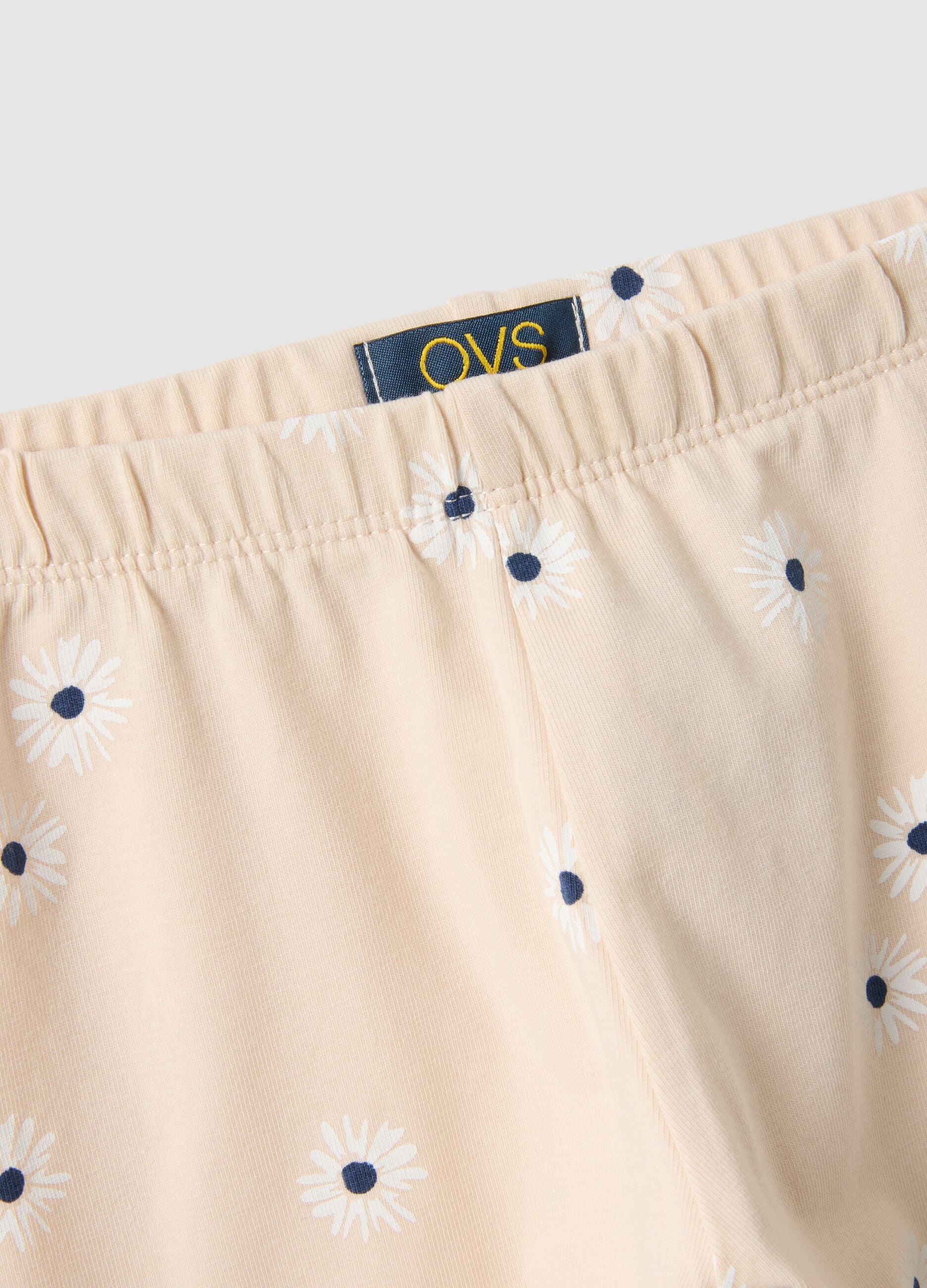 Girls' beige skinny leggings in stretch cotton with flowers