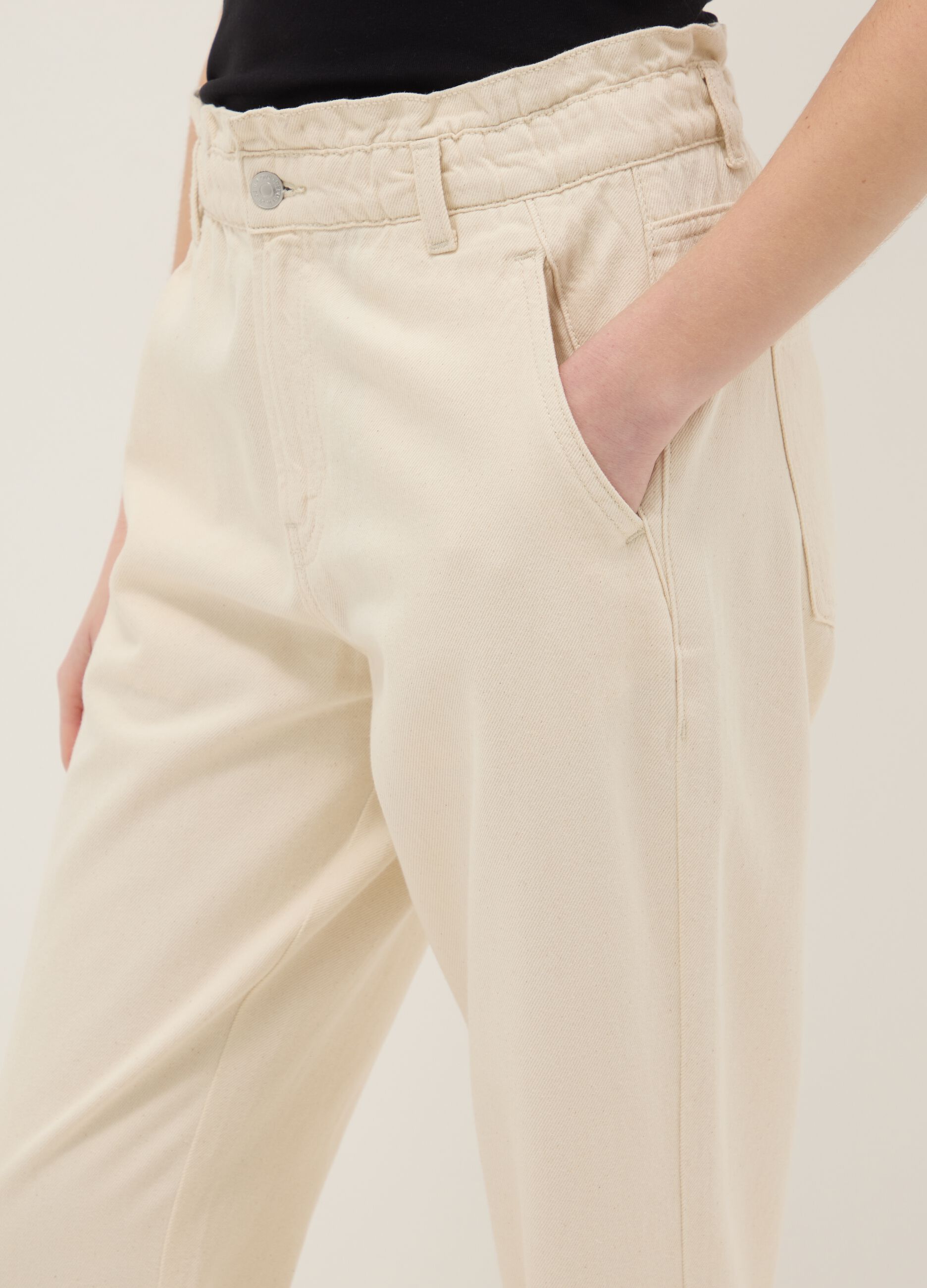 Beige pure cotton baggy trousers