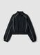 Black zip-up jacket with contrasting piping and high neck for girls_0
