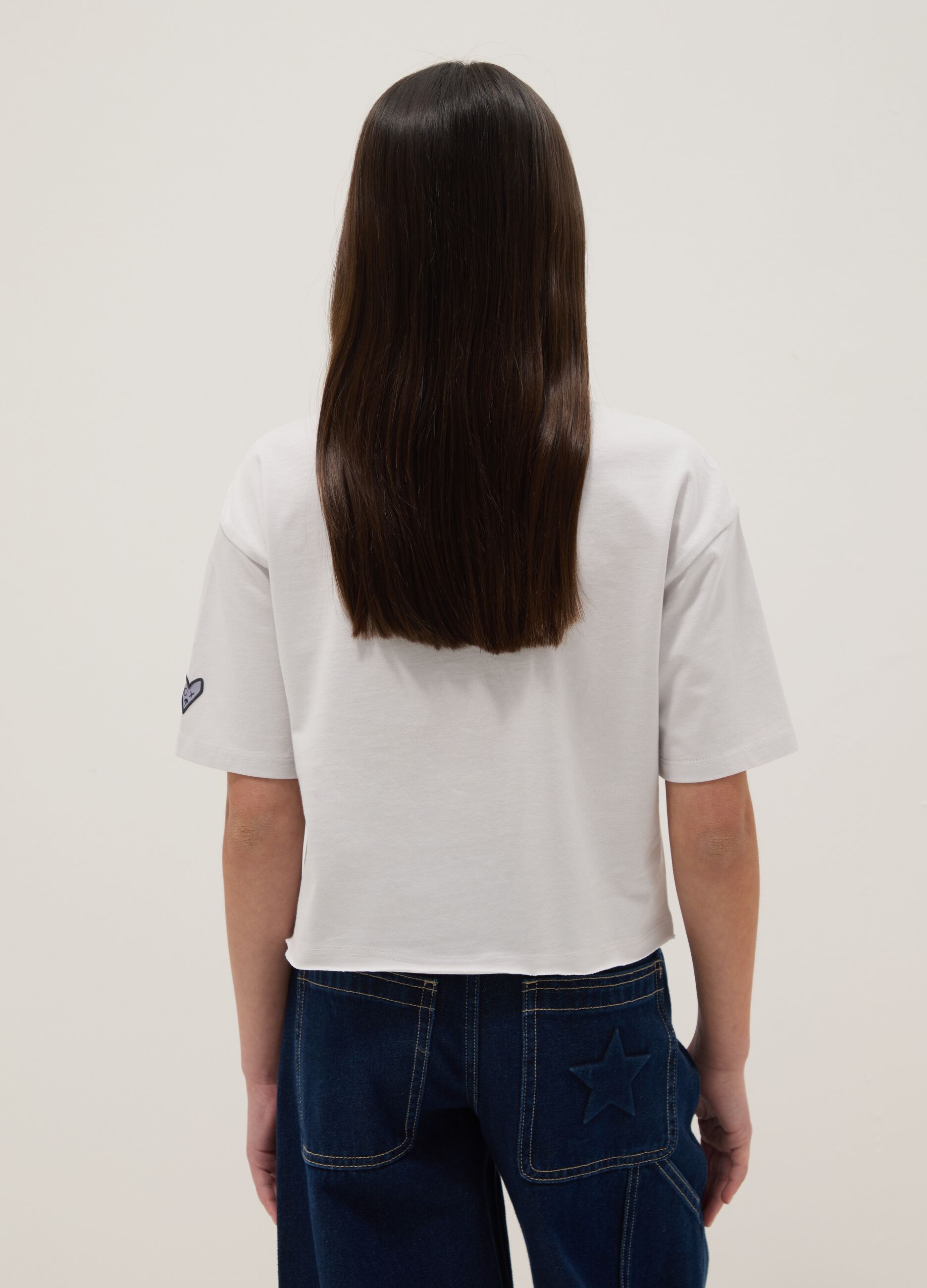 Girls' pure cotton white boxy fit t-shirt with print