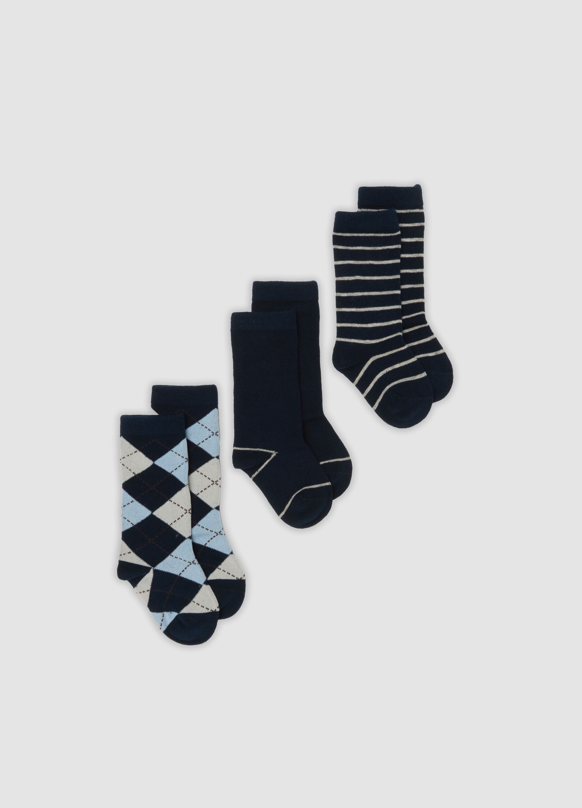 3-pack of blue long socks in stretch organic cotton