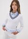 White V-neck viscose-blend jumper with striped trims for girls_0