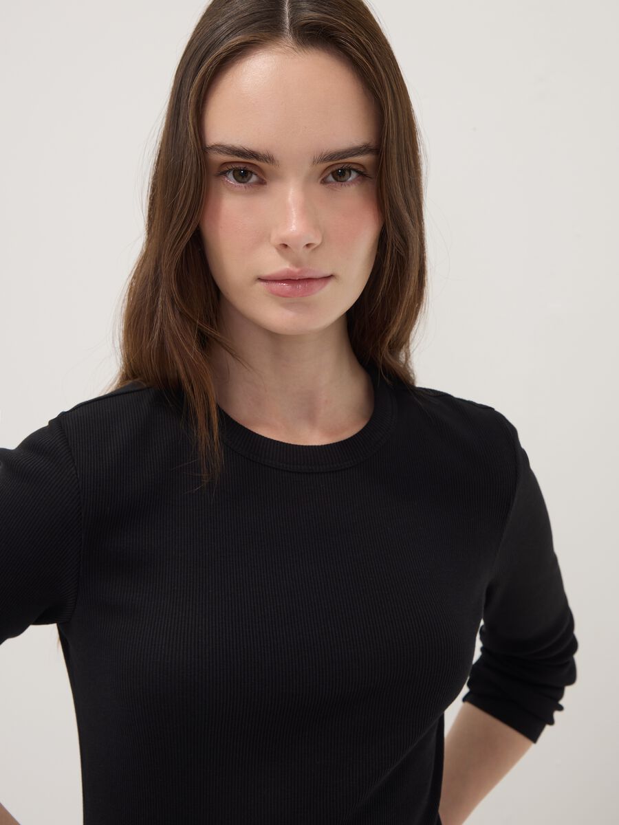 Black long-sleeve pure cotton T-shirt_1