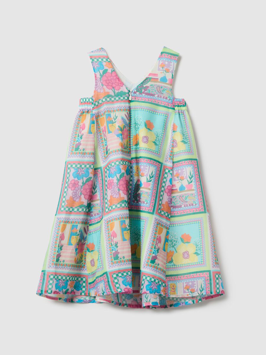 Multicolour pure cotton sleeveless dress for girls with flowers_4
