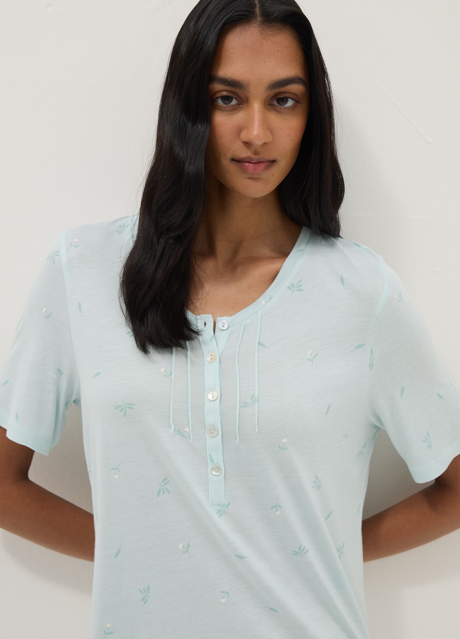 Blue pure viscose nightdress regular fit