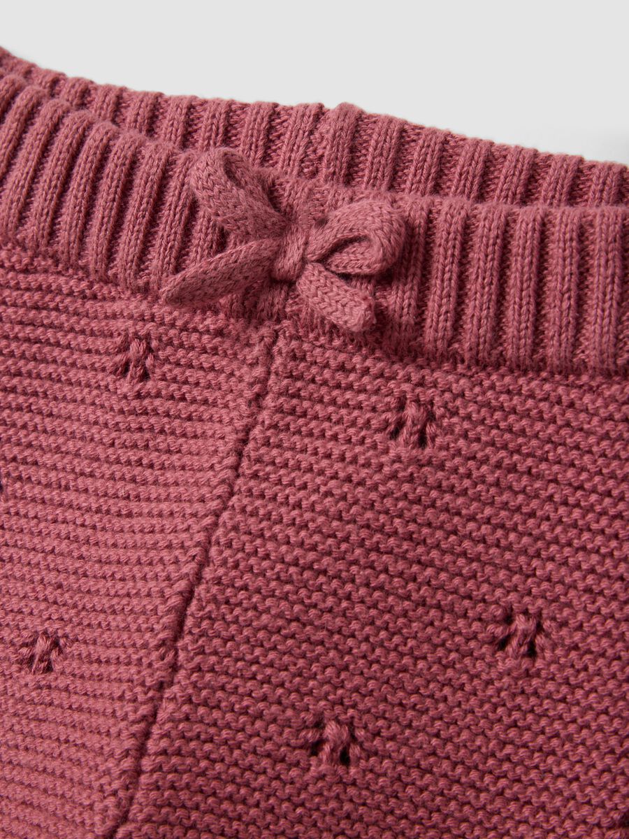 Pink organic cotton openwork knit set for baby girl_2