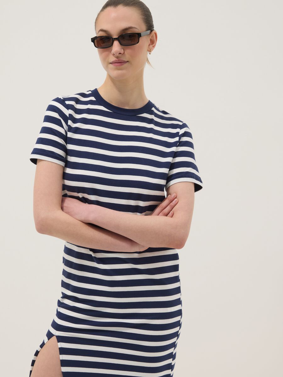 Blue striped stretch cotton maxi dress_1