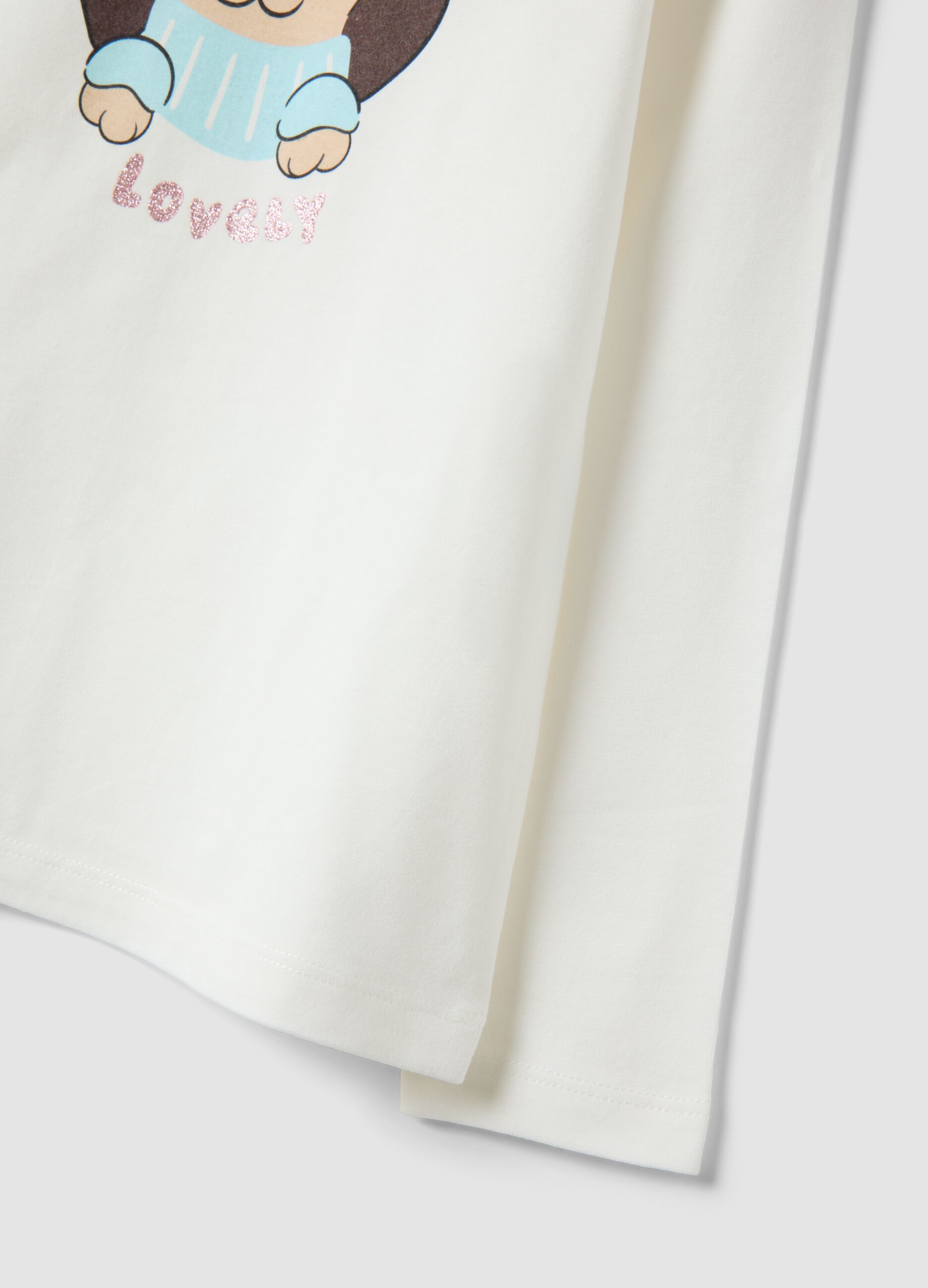 White long-sleeve crew-neck T-shirt in stretchy organic cotton