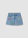Girl's regular fit light blue denim cotton shorts with embroidery_0