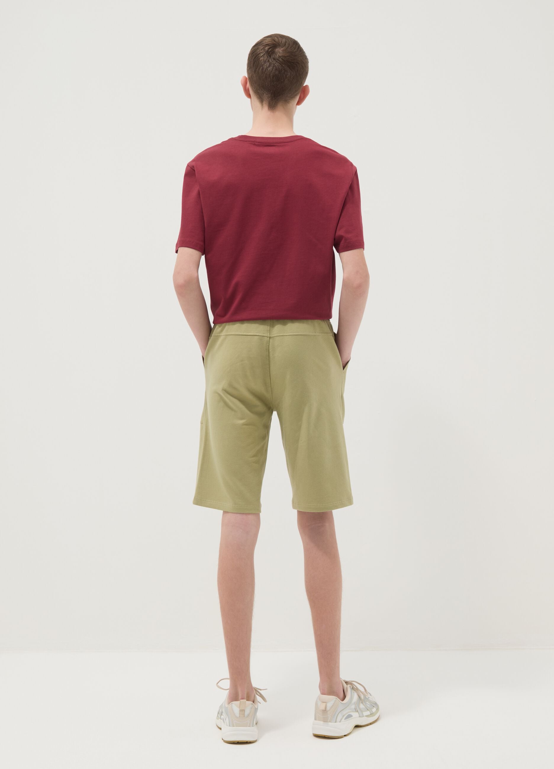 Green pure cotton jogger shorts for boys with elasticated waistband
