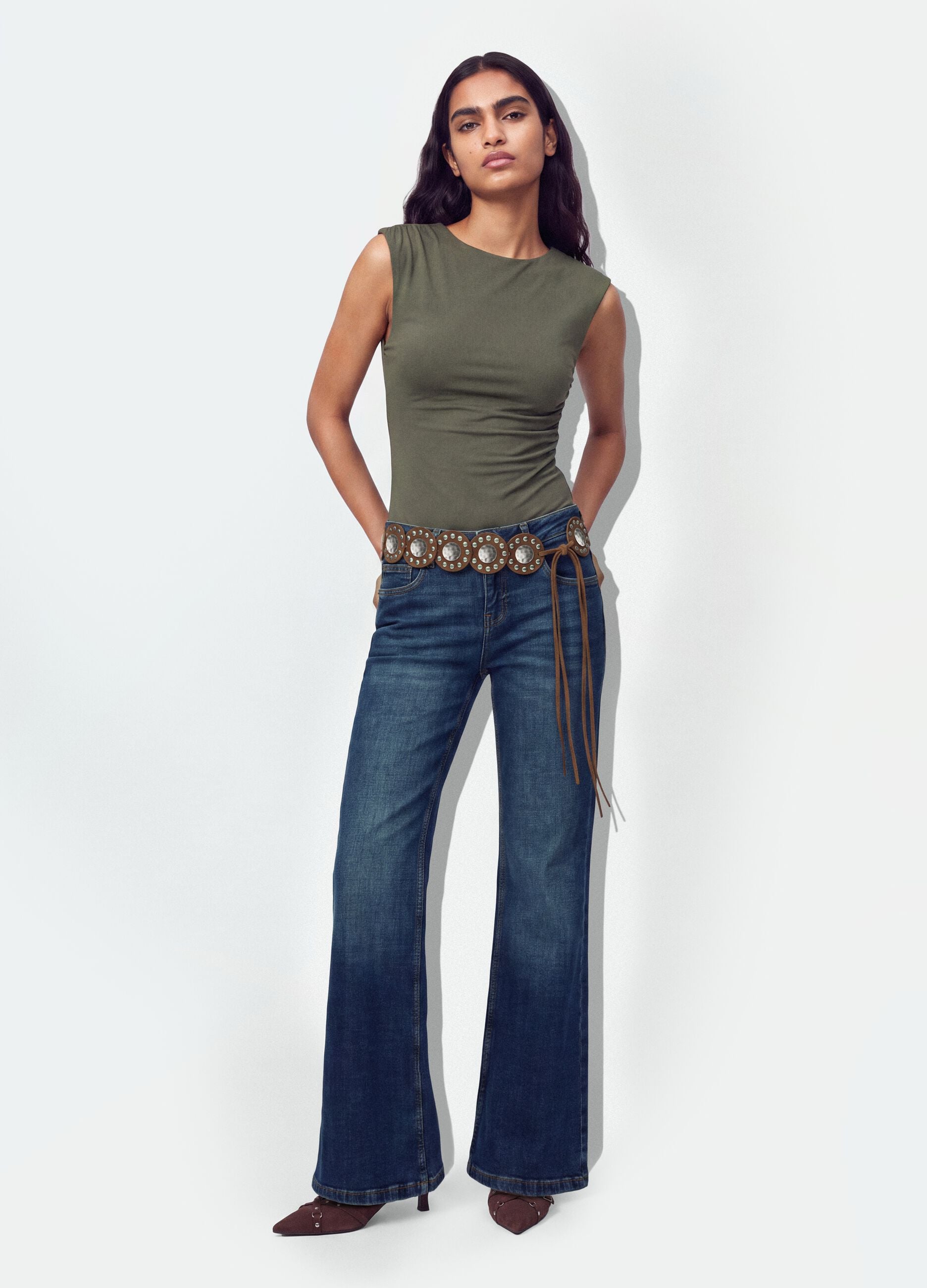 Blue bootcut denim jeans in stretch cotton