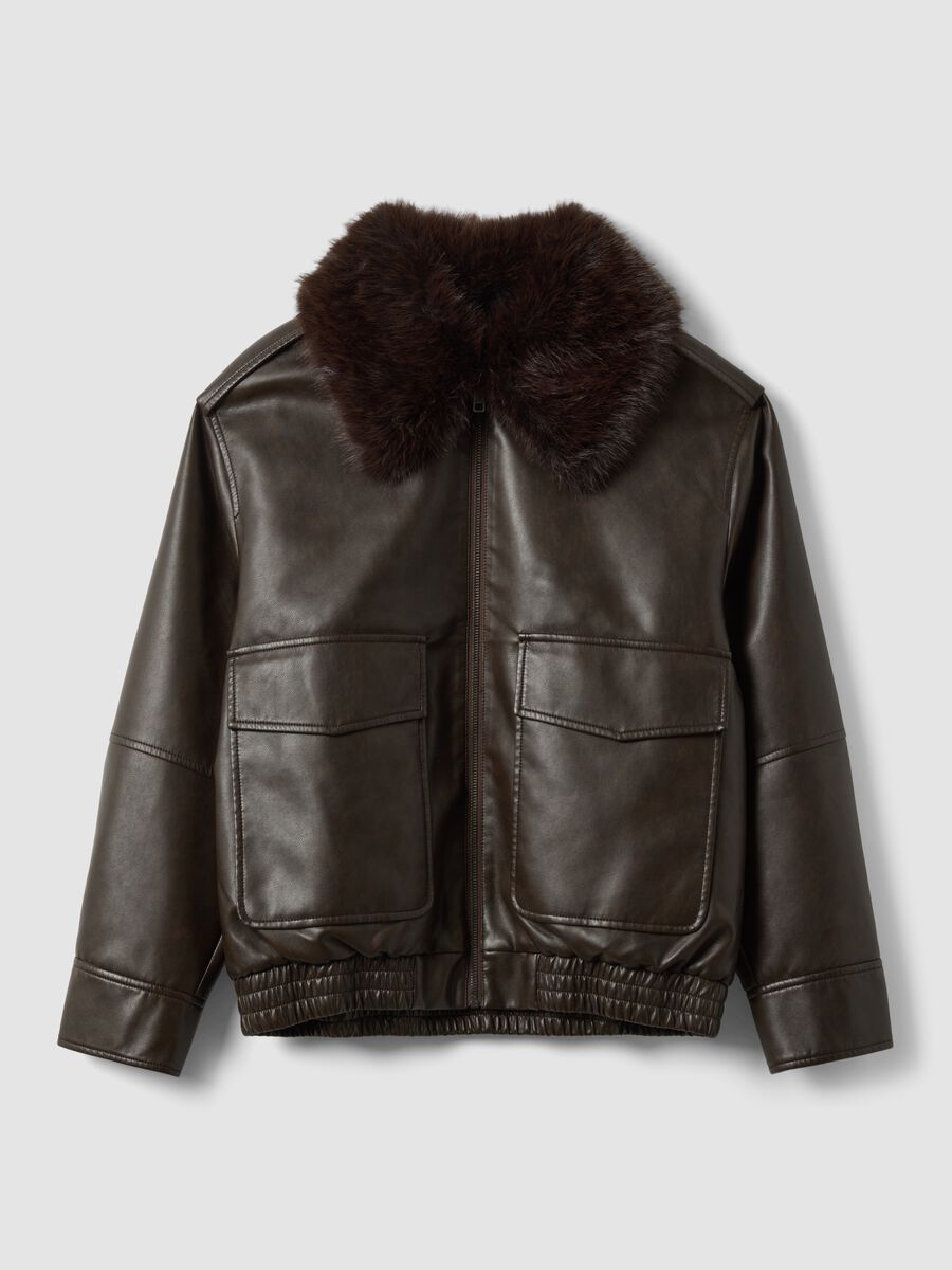 Brown viscose-blend parka with contrasting collar_4