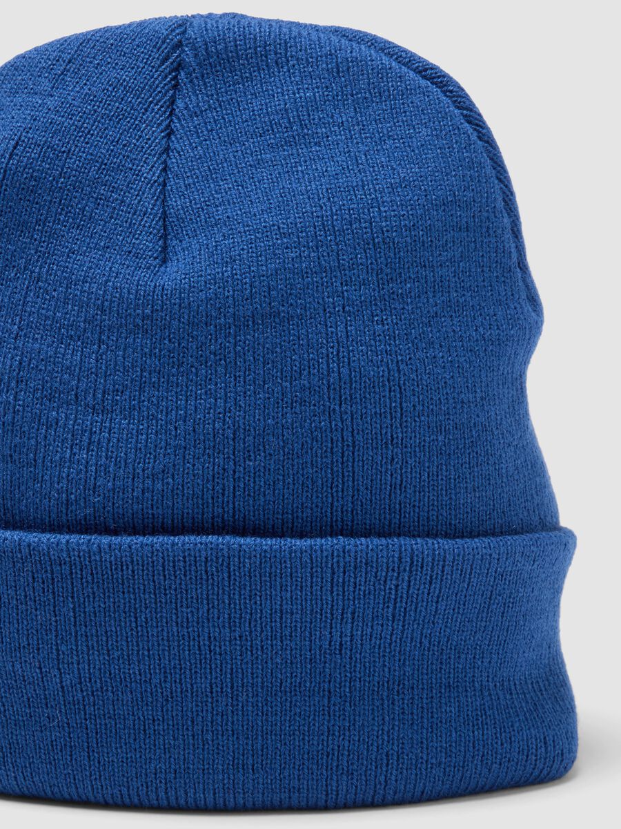 Blue jersey knit beanie with turn-up_2