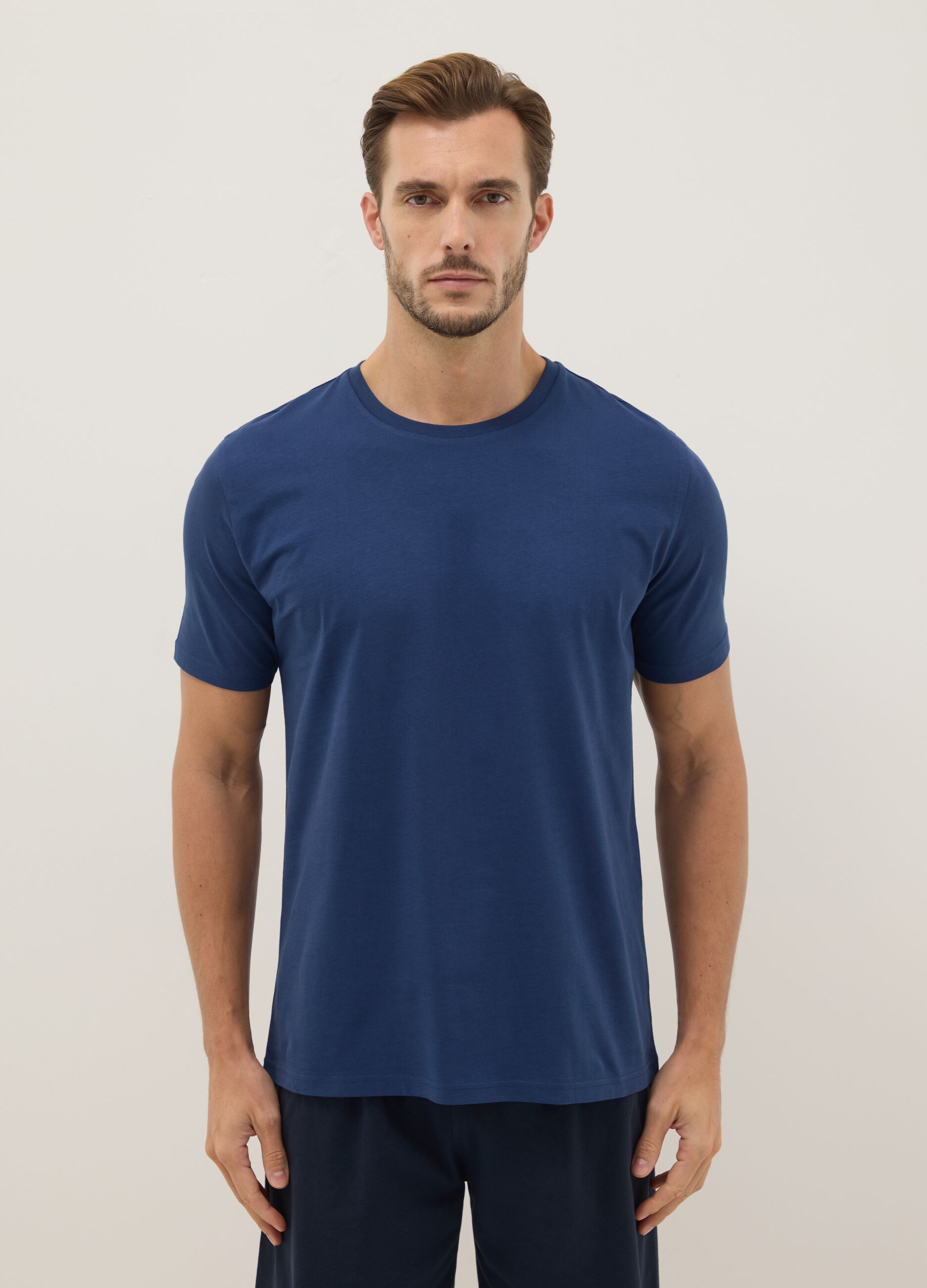Short blue pure cotton pyjamas with regular fit