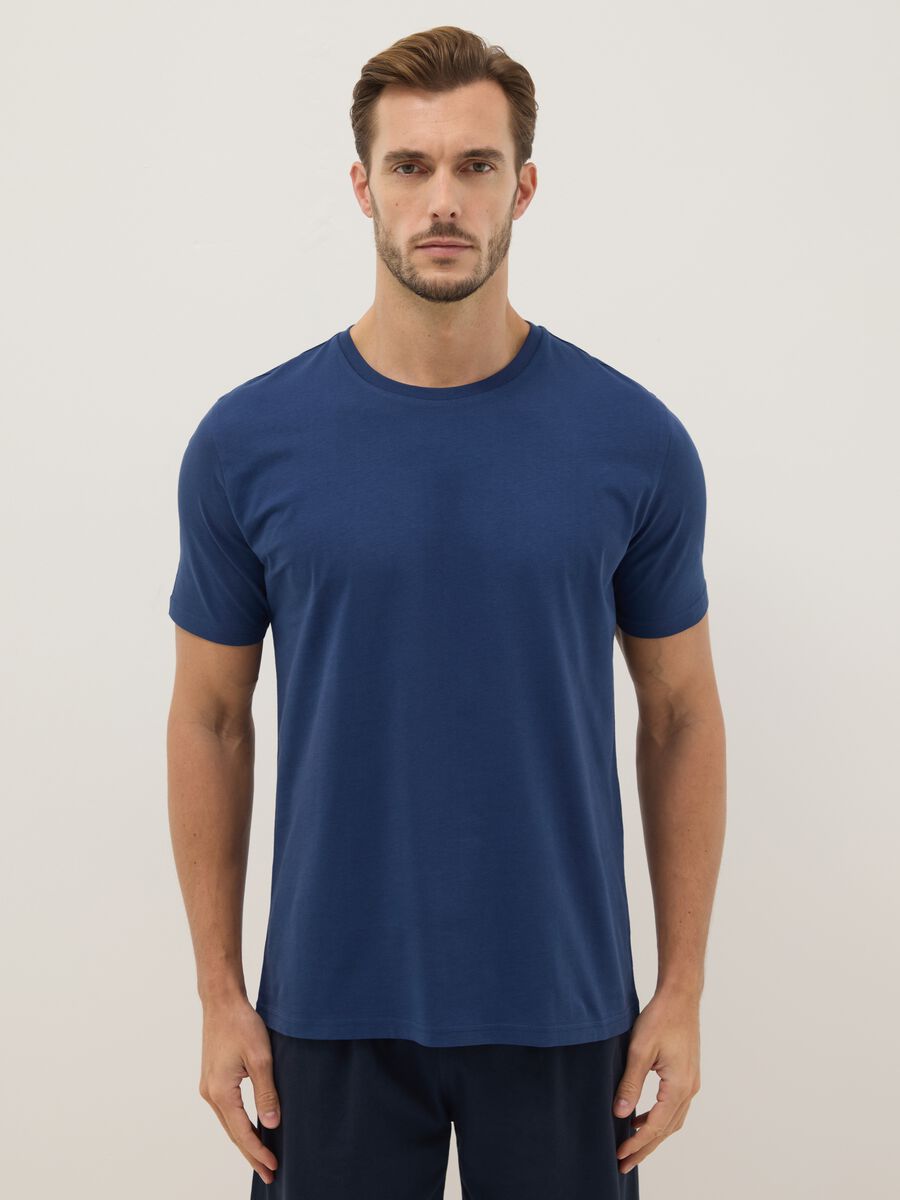 Short blue pure cotton pyjamas with regular fit_1